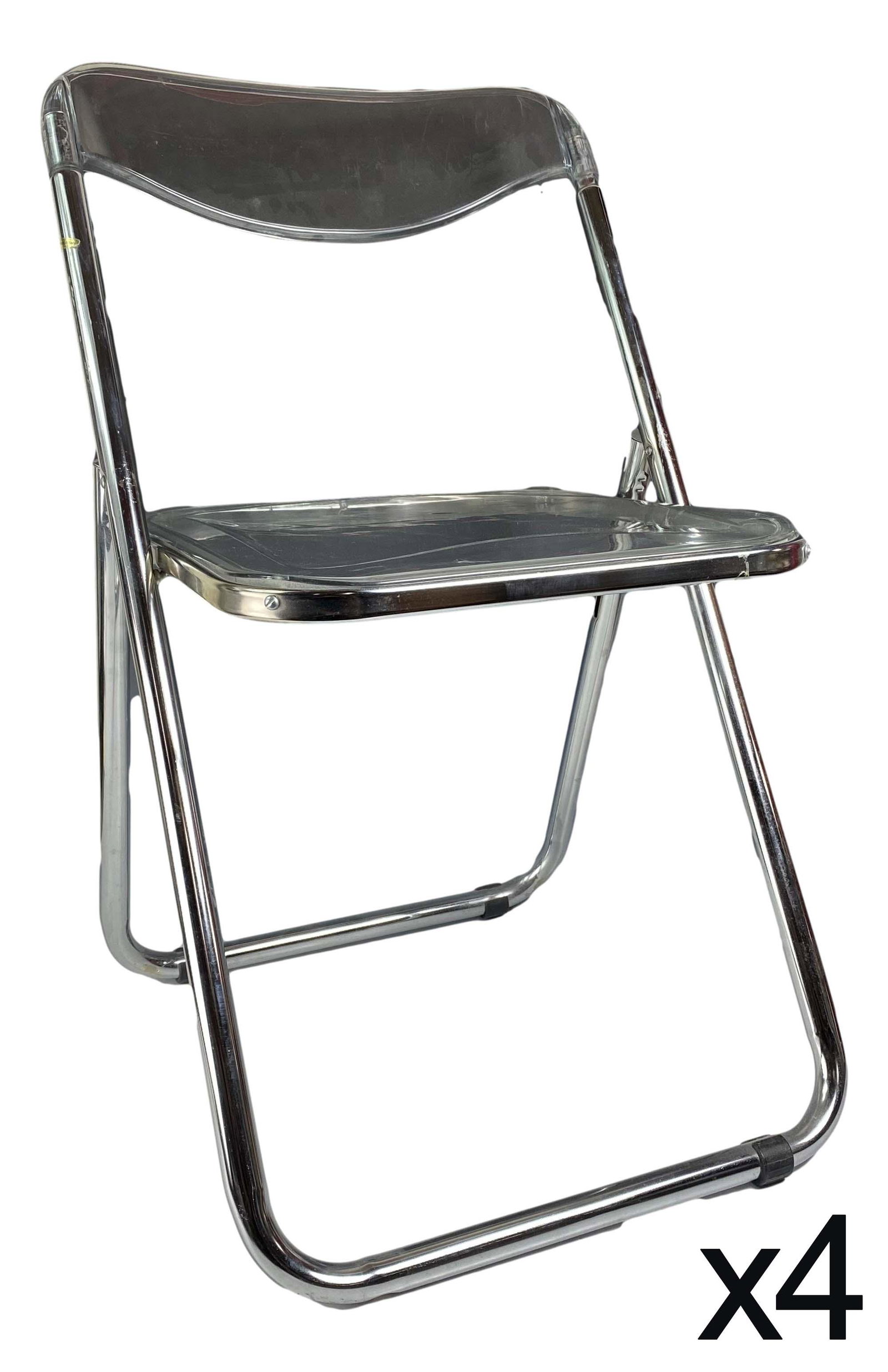 Italian Set 4 Acrylic Lucite Chrome Folding Chairs (1 of 5)