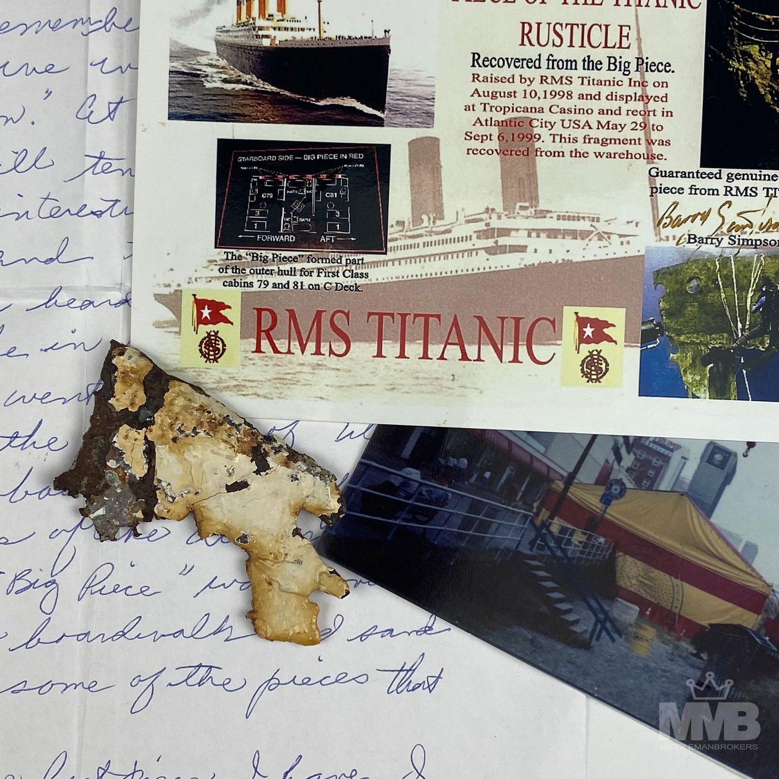Rms Titanic Ship Genuine Artifact Card & Letter