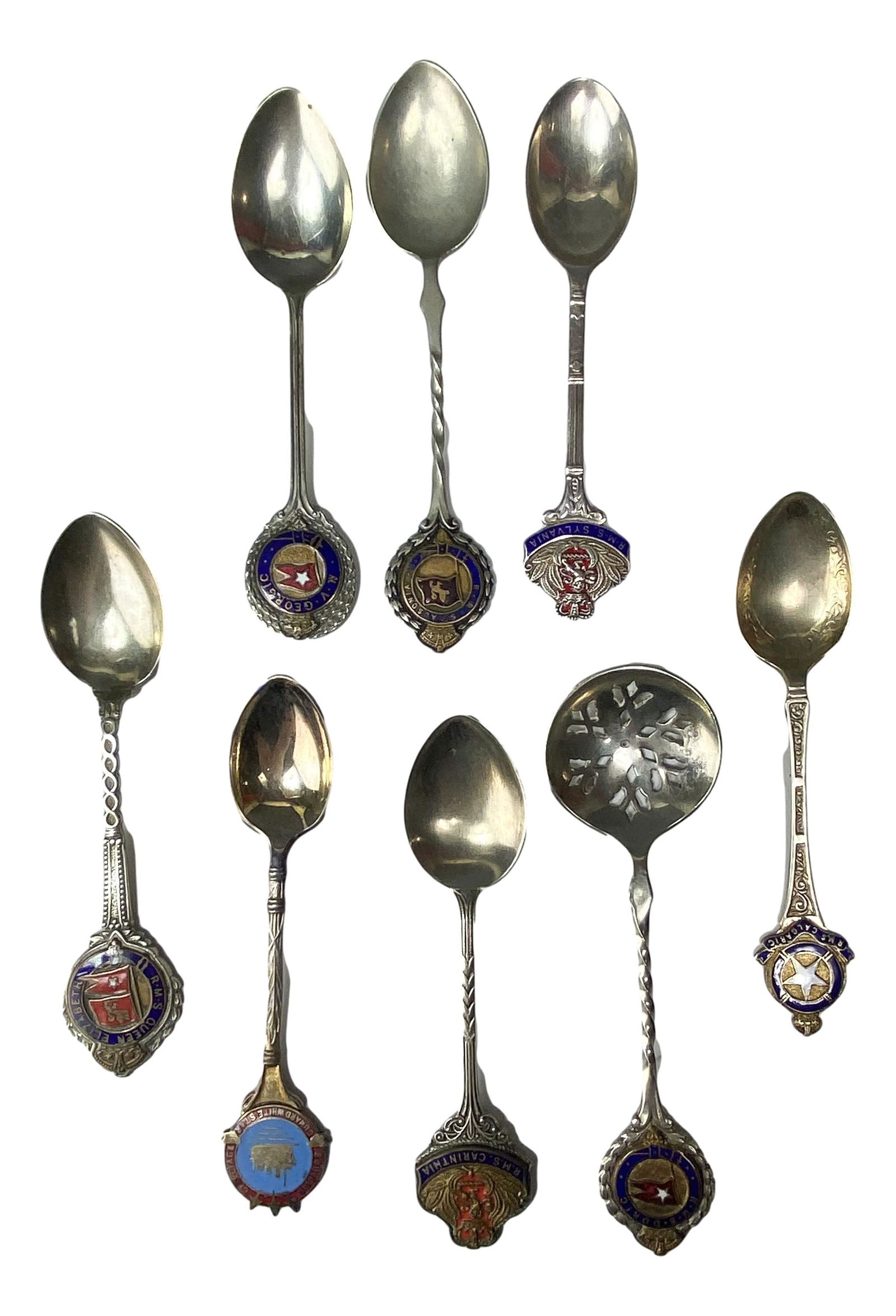 Silverplate Enamel Ocean Liner Souvenir Spoon LOT (1 of 3)