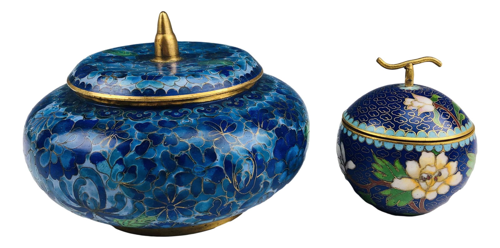 Chinese Cloisonne Brass Floral Blue Urn & Jar LOT (1 of 6)