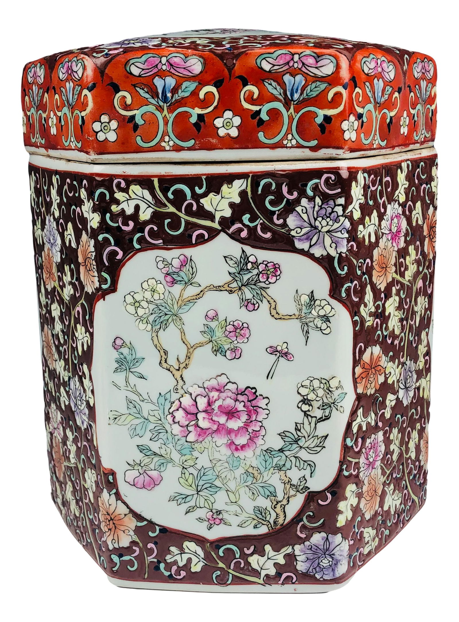Chinese Porcelain Enamel Floral Bird Butterfly Jar (1 of 6)