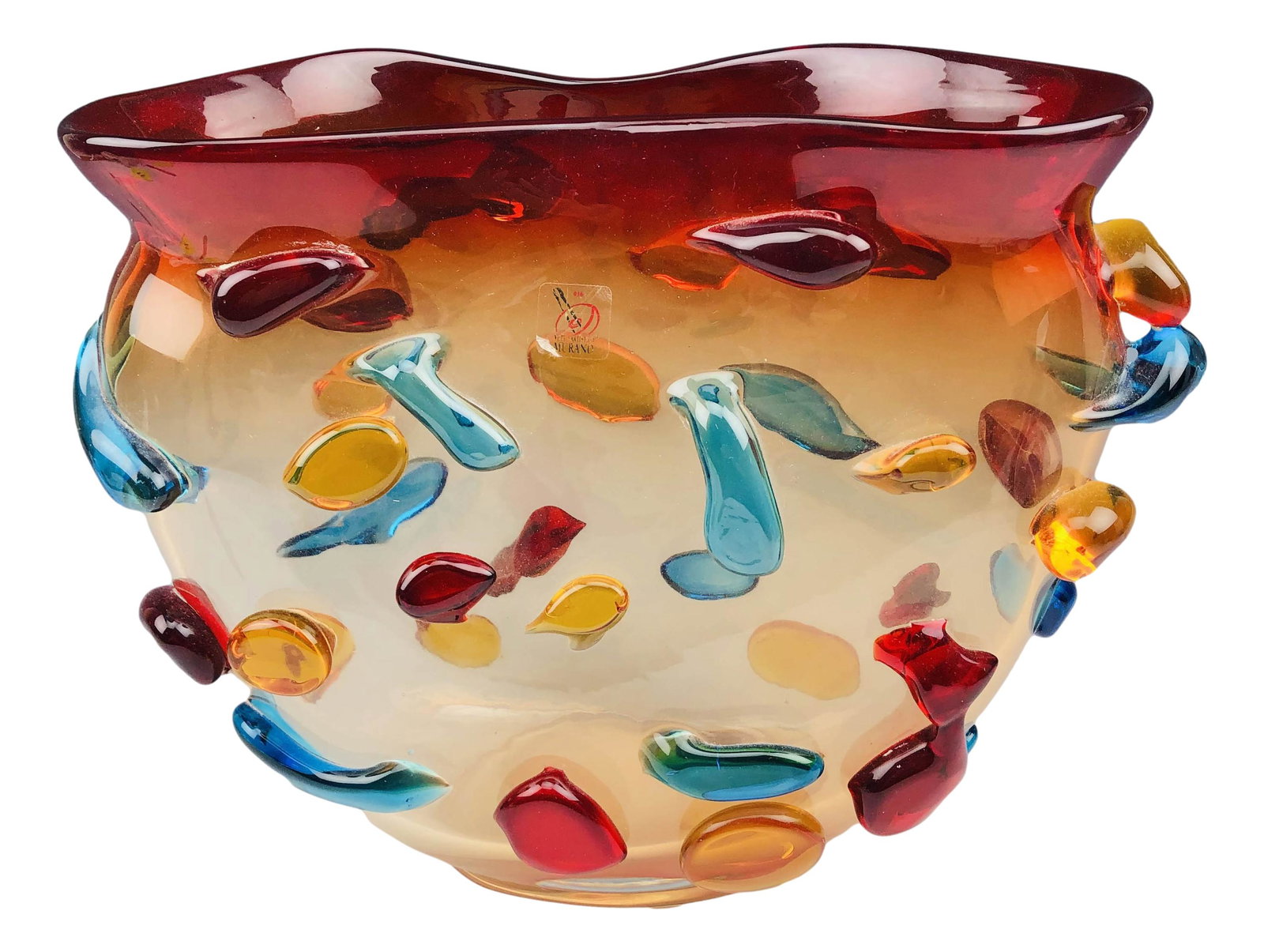 Murano Amberina Art Glass Vase w Applied Elements (1 of 6)