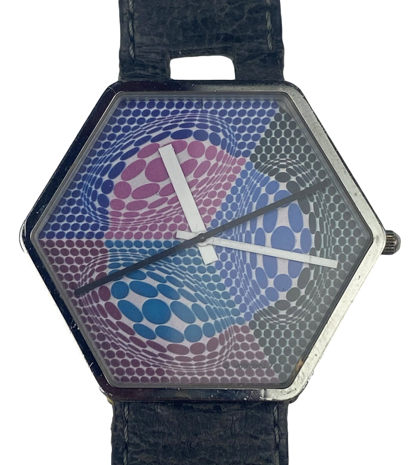 Victor Vasarely for Bulova Op Art Mens Wrist Watch: Designed by Victor Vasarely (1906-1997 ) Hungarian French artist widely accepted as the grandfather and leader of the Op Art Movement. Published and sold by Circle Fine Art Corp. Circa 1980's. No box.