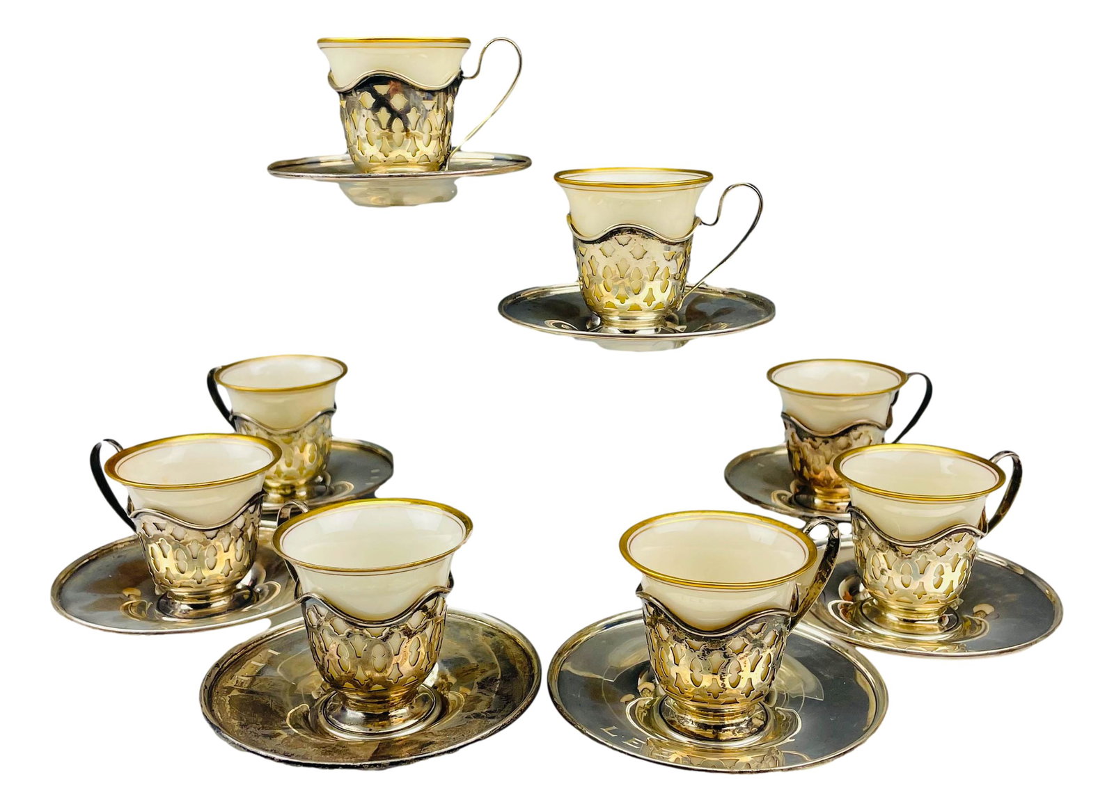 Watson Sterling Lenox Porcelain Cups Saucers x 8 (1 of 5)