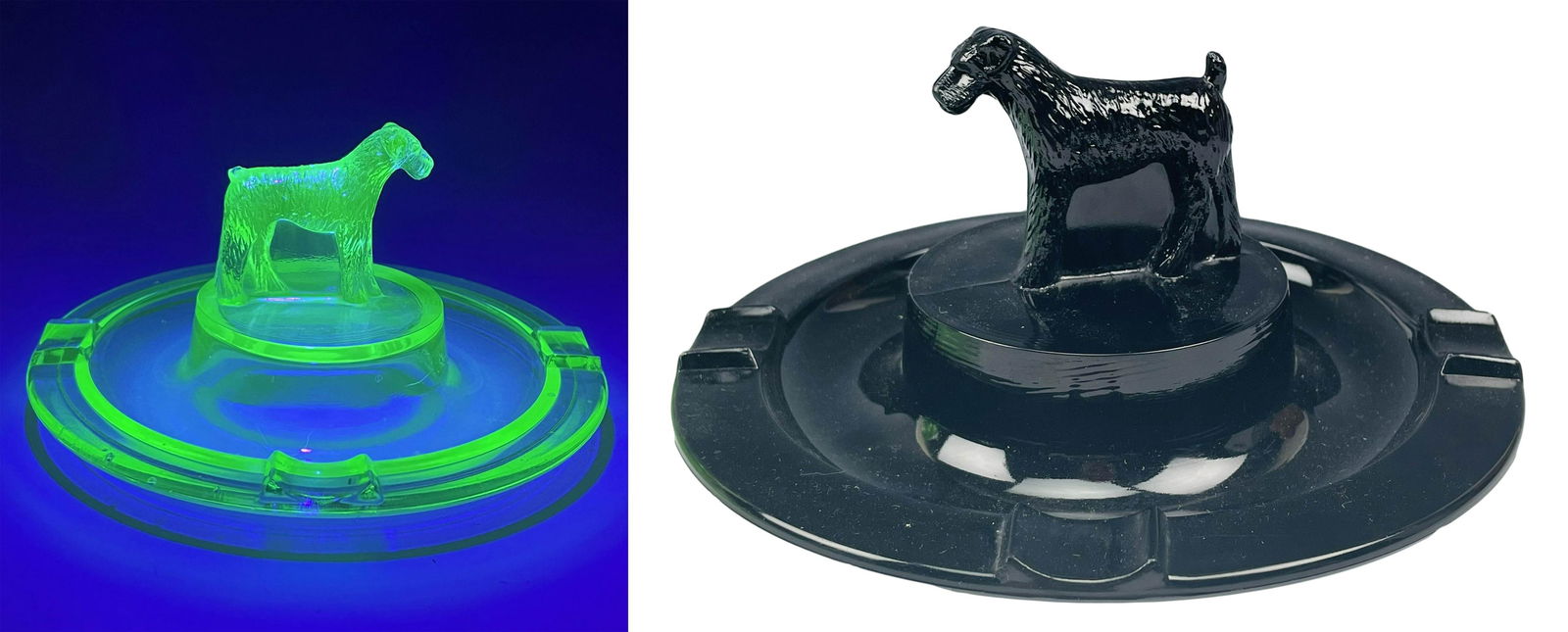 Vaseline & Black Glass Schnauzer K9 Dog Ashtrays (1 of 7)