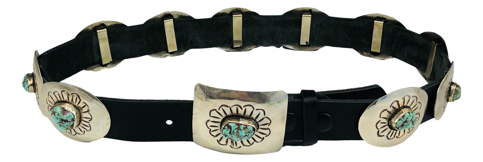American Indian Nickel Metal Turquoise Concho Belt (1 of 9)