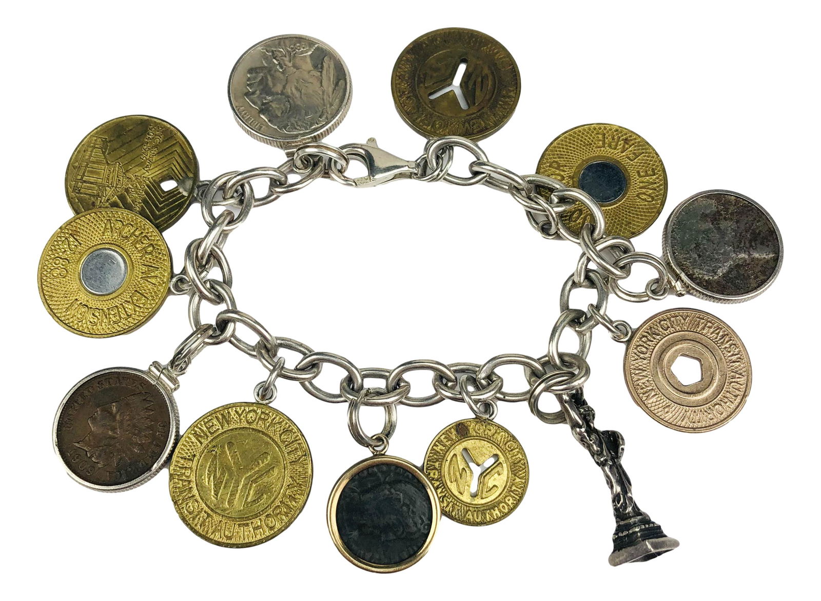 Sterling Silver NYC Transit US Coin Charm Bracelet (1 of 3)