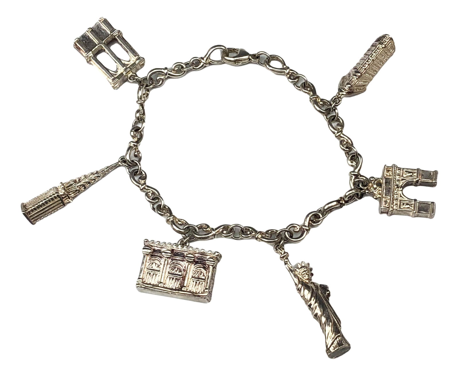 Sterling Silver 925 Big Apple New York 6 Charm Bracelet (1 of 6)