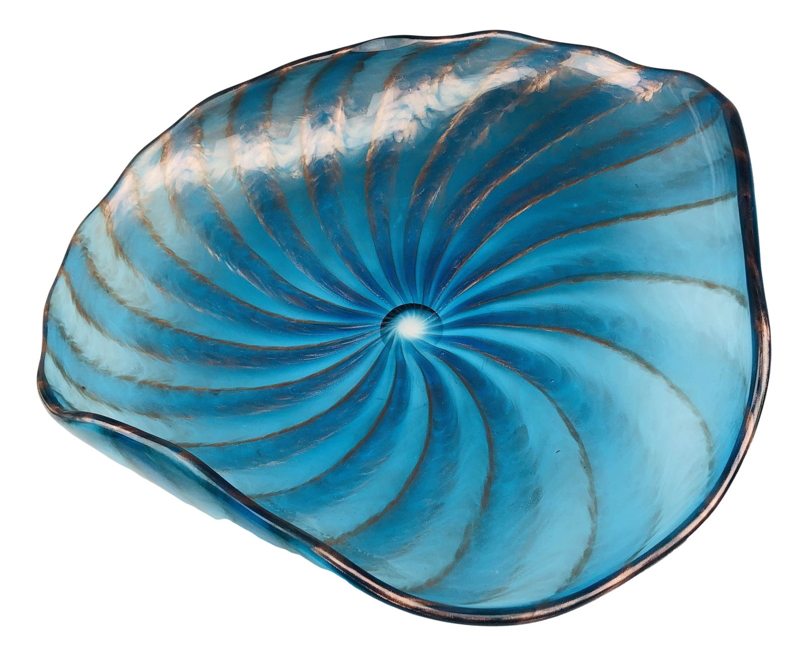 Murano Aqua Blue Cased Copper Dust Center Bowl 17" (1 of 6)