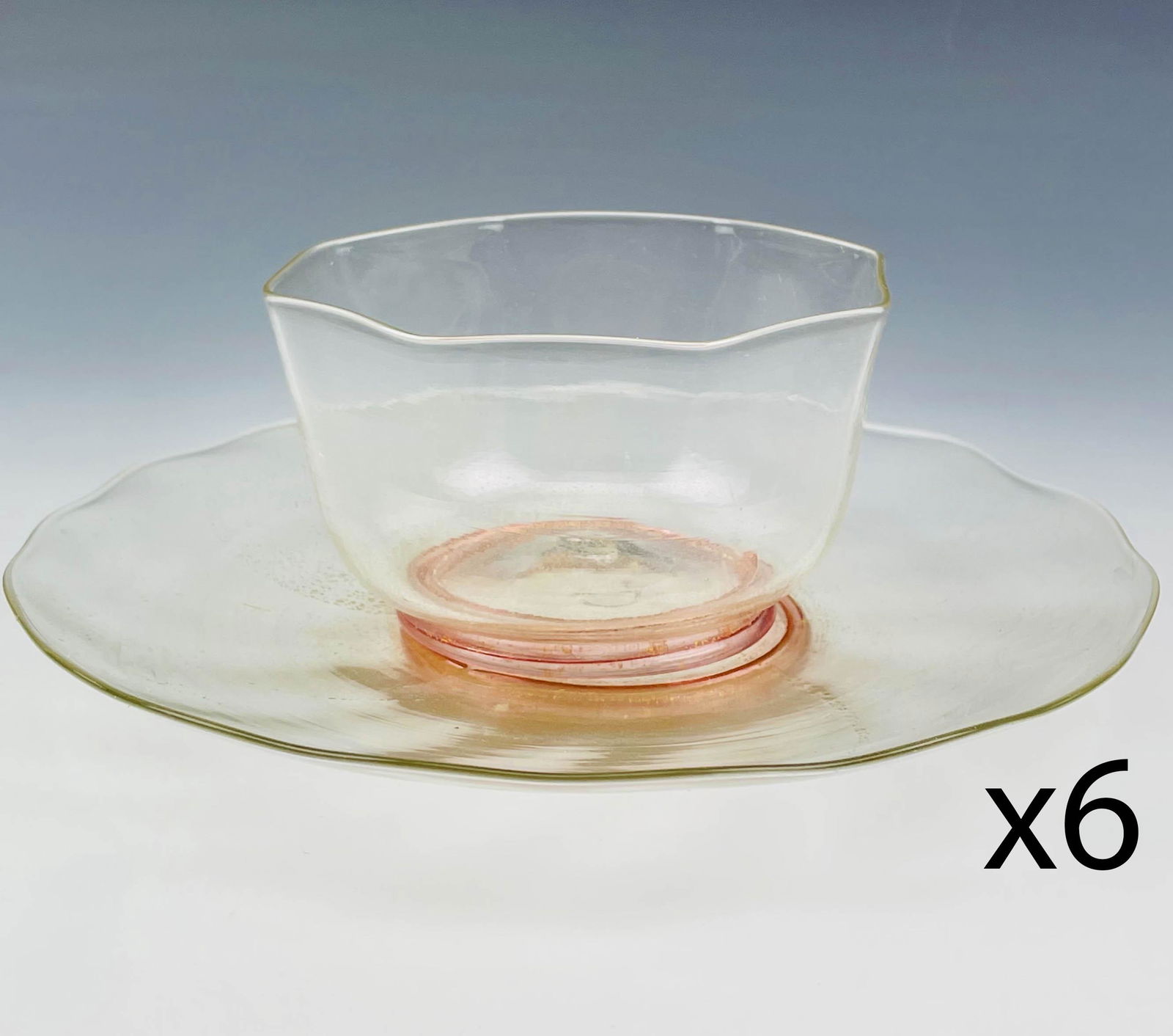 12pc Murano Venetian Glass Gold Fleck Bowls Saucer (1 of 6)