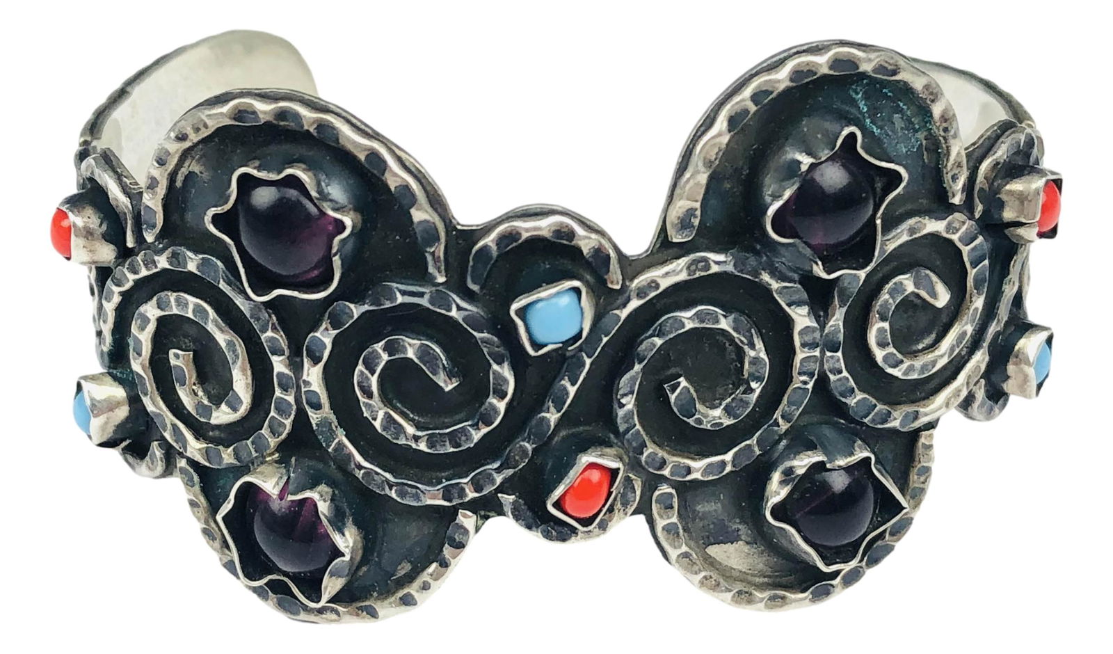 Mexico Sterling Silver Bejeweled Bangle Bracelet (1 of 5)