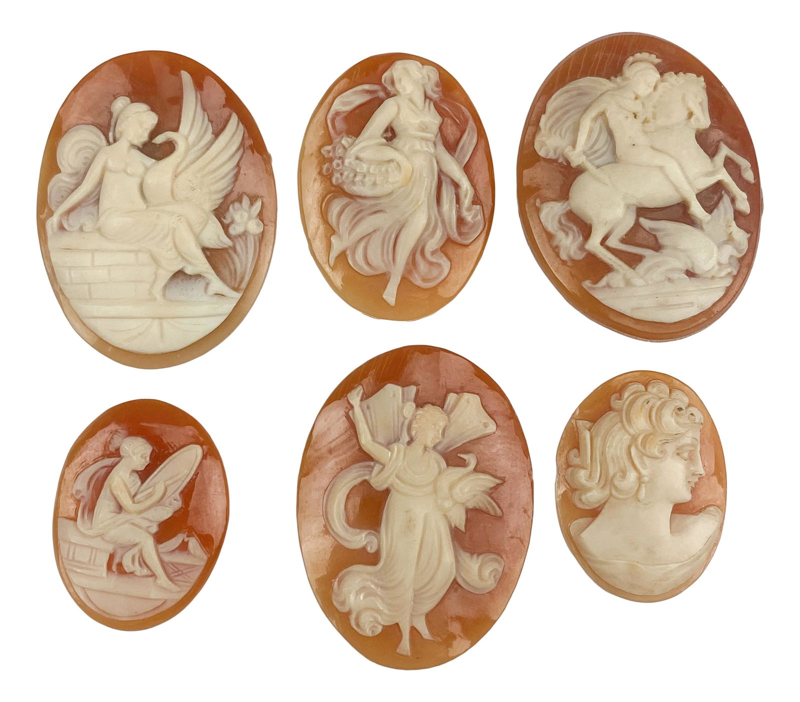 Lot of 6 Antique Allegorical Cameo Carved Shells (1 of 2)