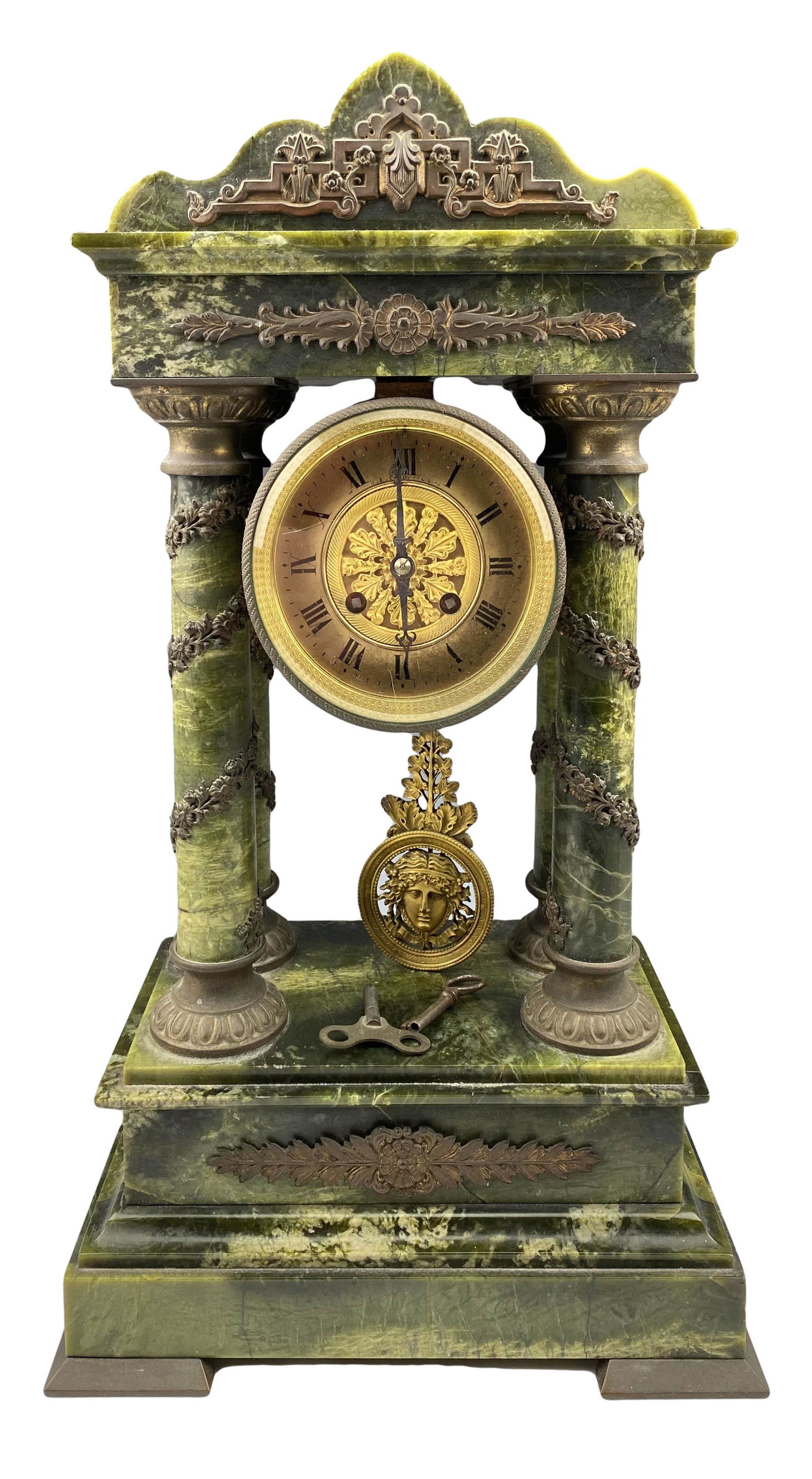 Antique Victorian Green Marble Bronze Mount Clock (1 of 9)