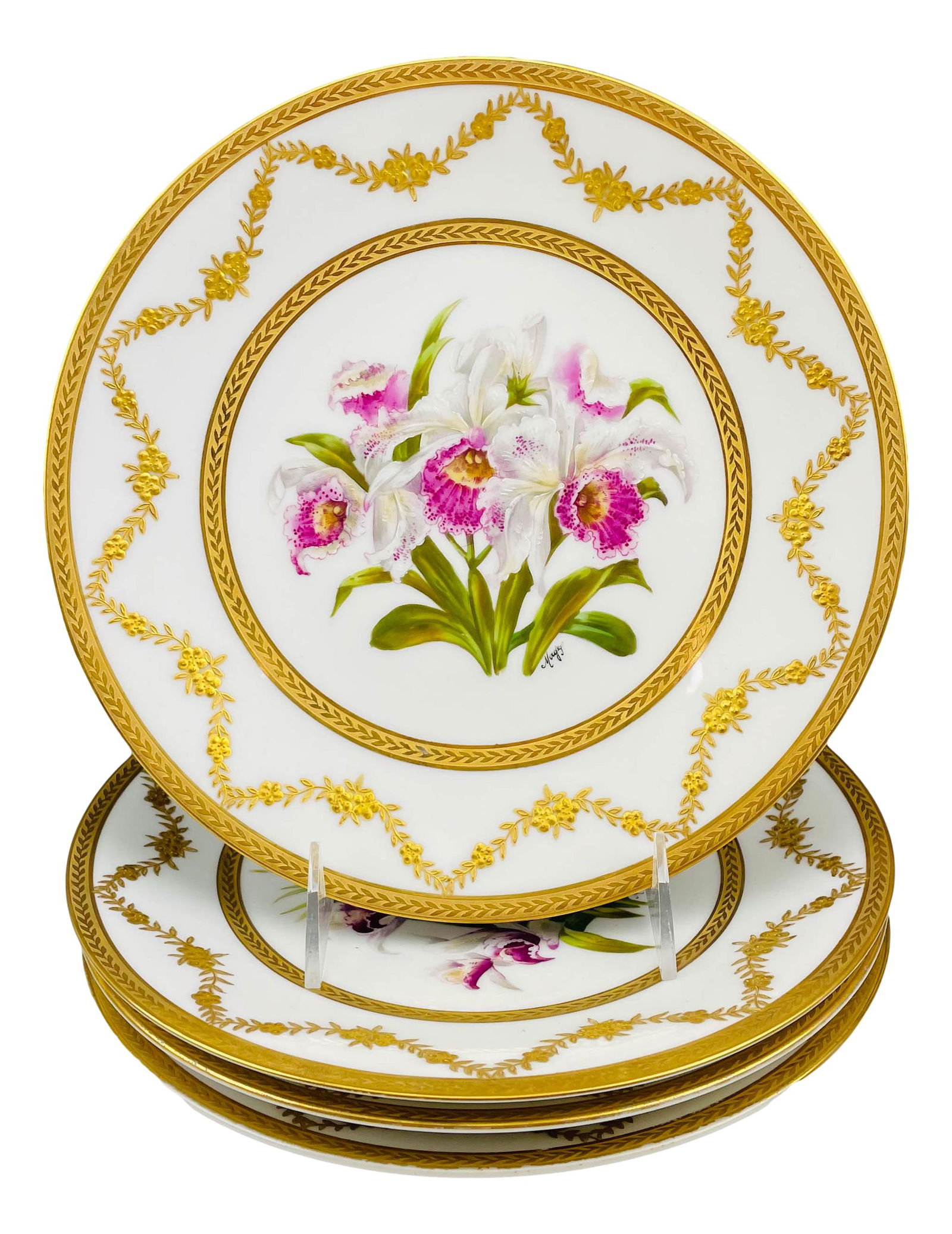 Limoges France Floral Painted Porcelain Plates x 4 (1 of 10)