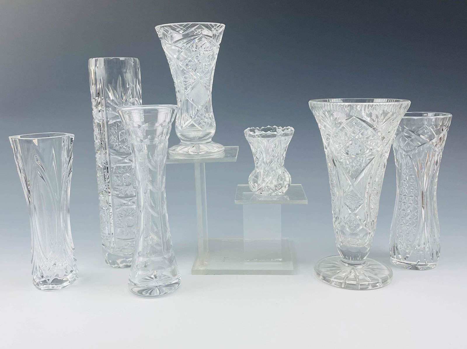 Clear Cut Crystal Art Glass Bud Flower Vase Lot x7 (1 of 6)