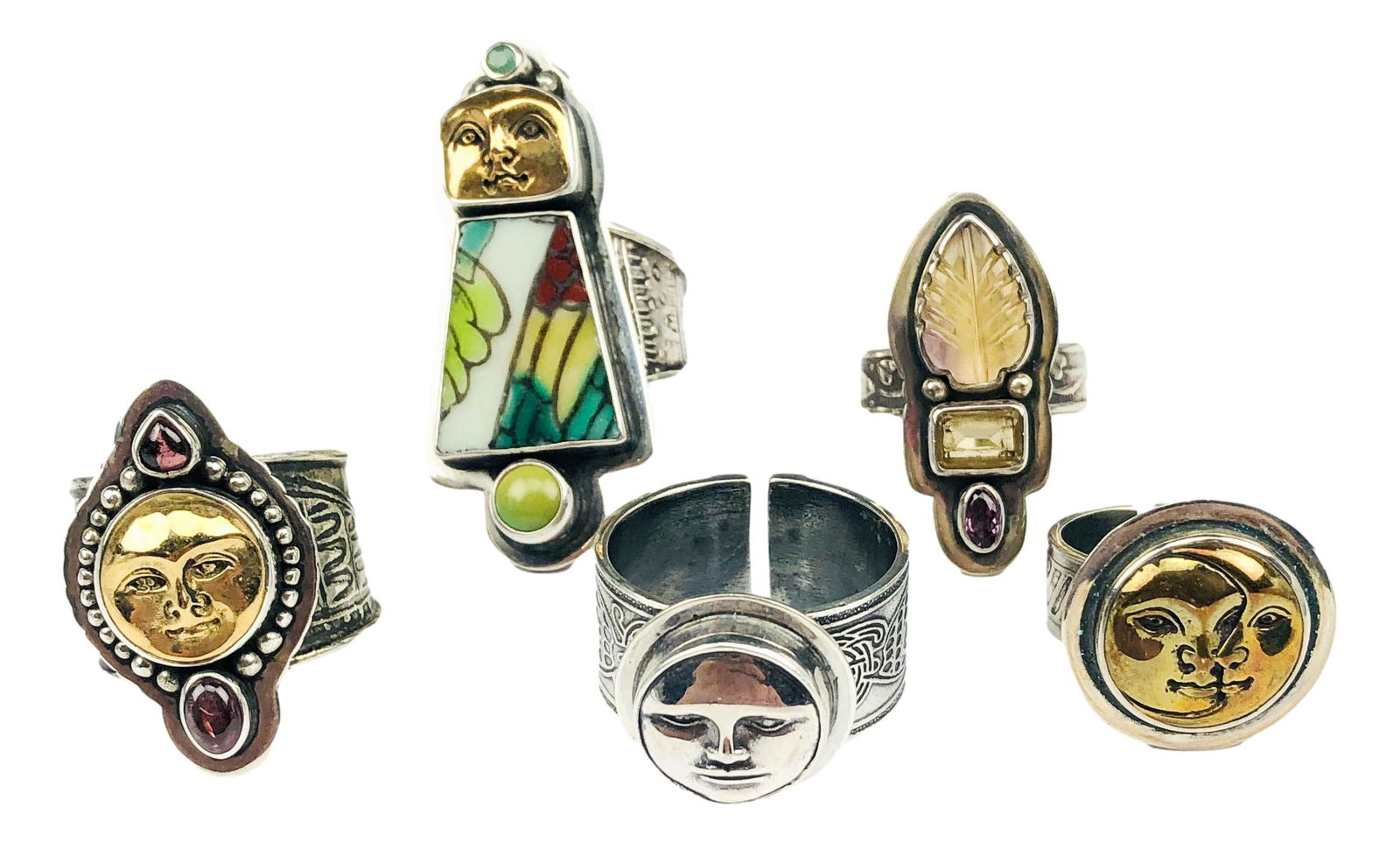 Tabra Sterling Gemstone Brass Moonface Rings x 5 (1 of 8)