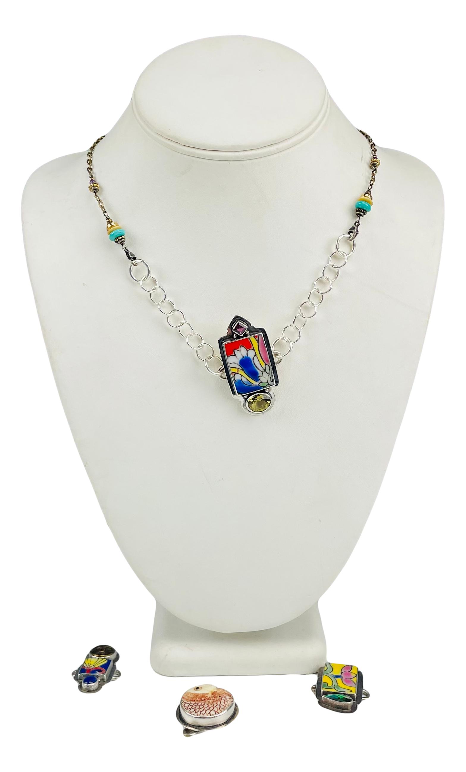 Tabra Sterling Gemstone Brass Enamel Pendants x 4 (1 of 5)