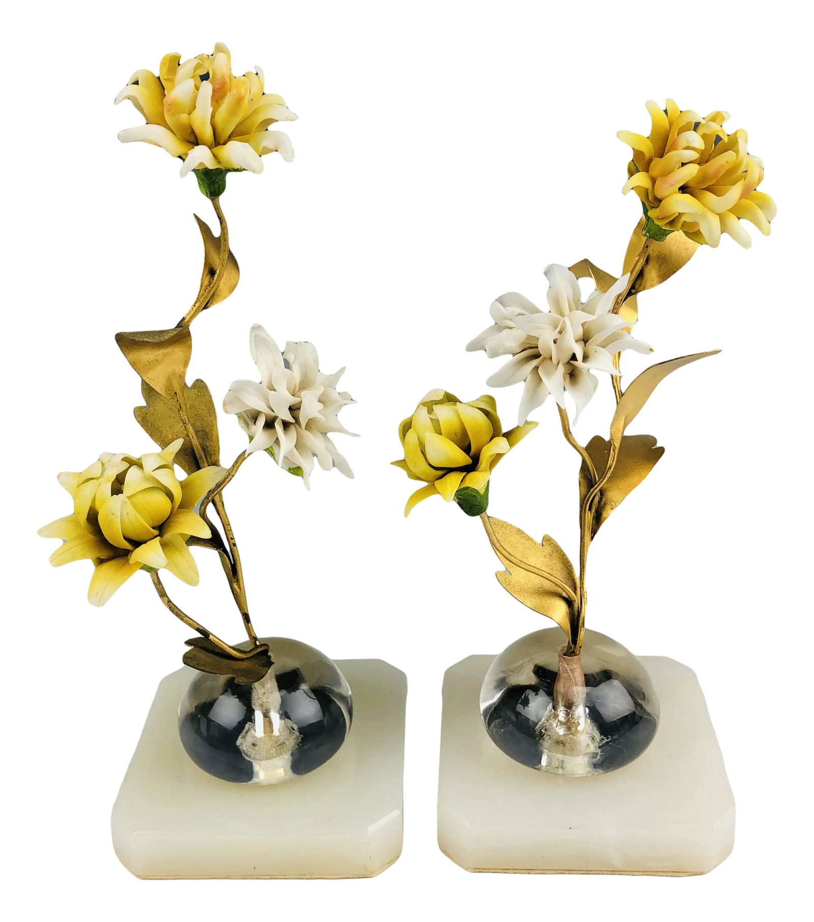 Pair Mixed Media Chrysanthemum Floral Sculptures (1 of 5)
