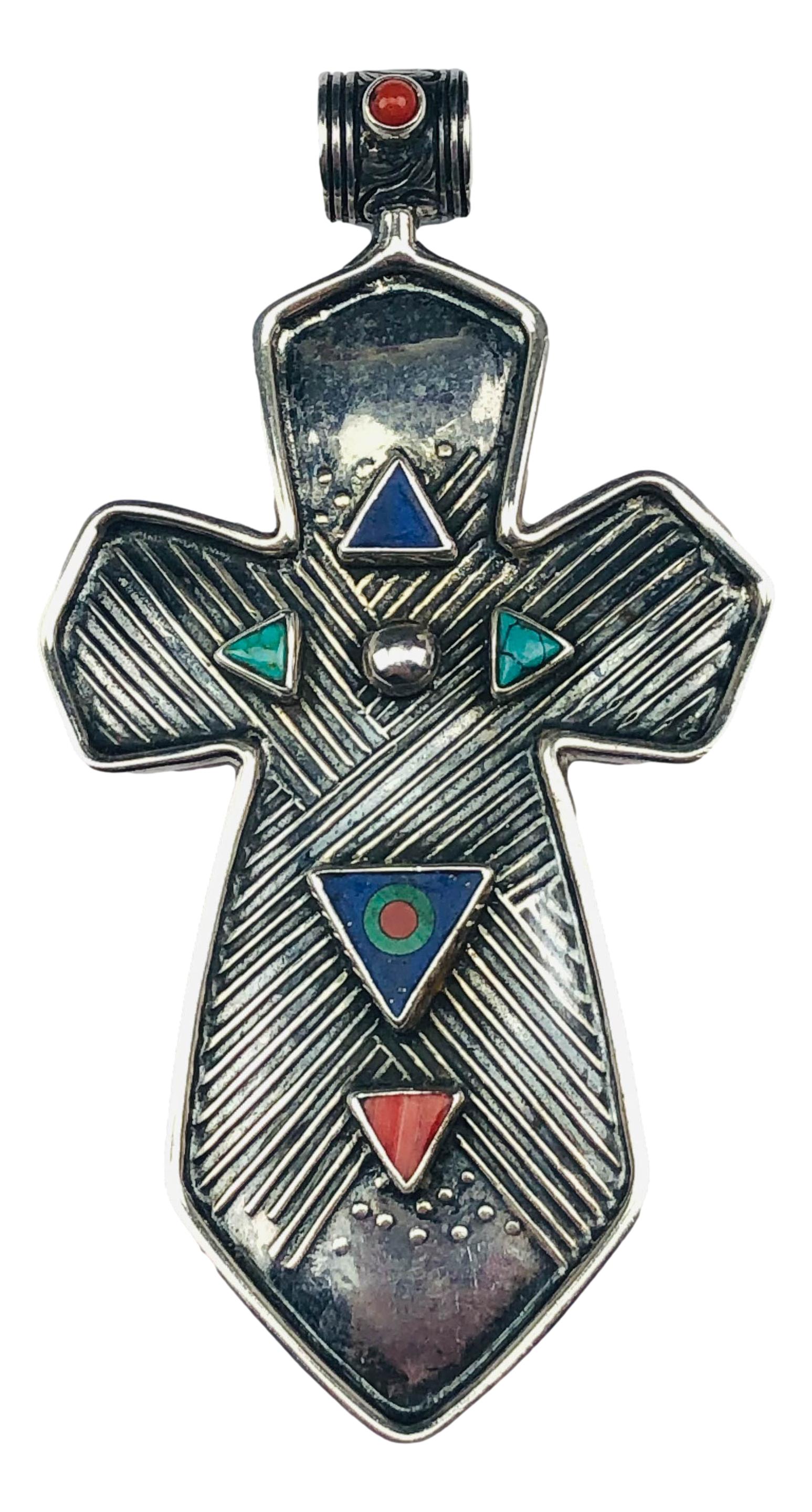 Southwestern Sterling 925 Gemstone Cross Pendant (1 of 5)