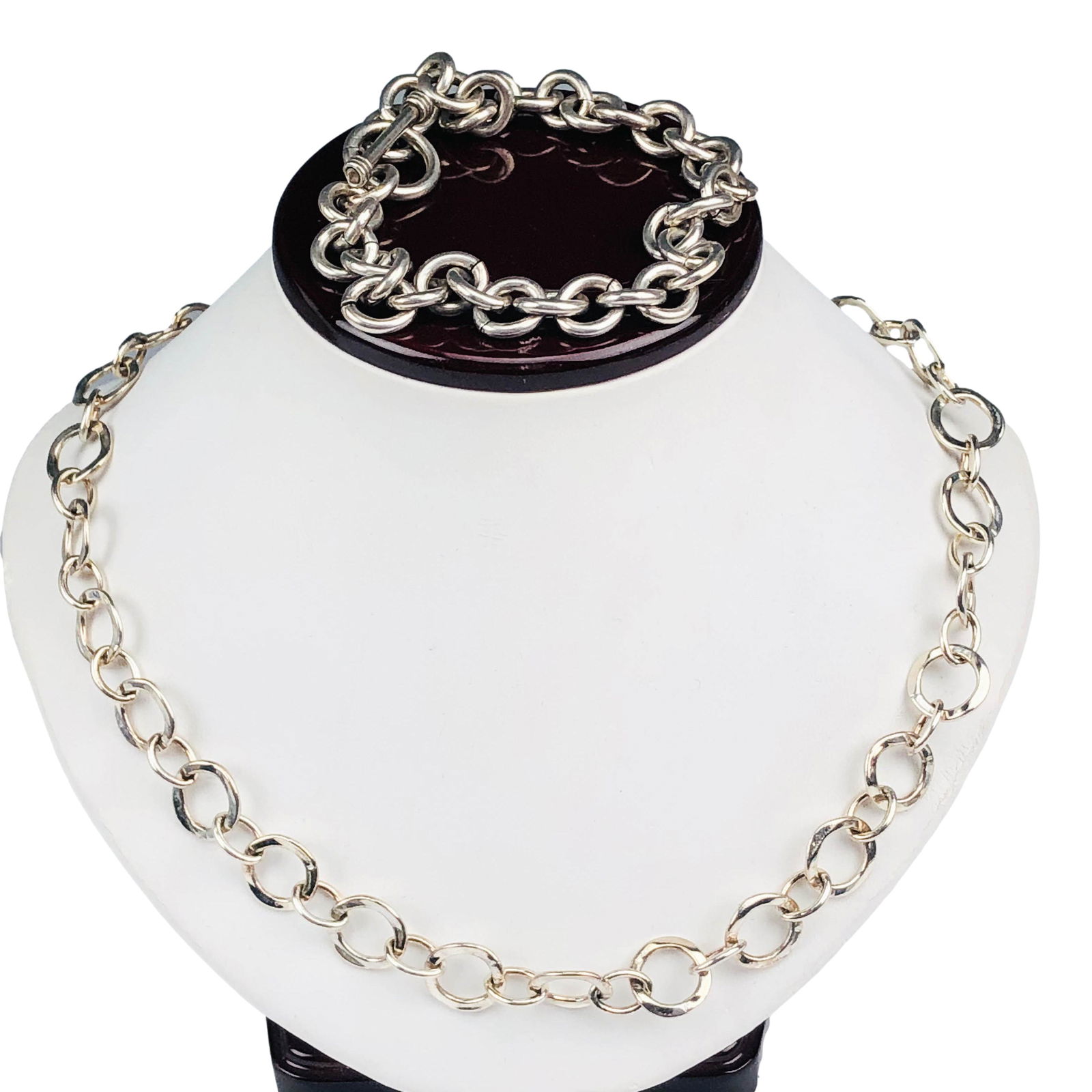 Robert Lee Morris Sterling 925 Necklace Bracelet: KINDLY NOTE : Only the necklace is stamped RLM 925 for Robert Lee Morris ( American, born 1974 - ) jewelry designer and sculptor. The bracelet is stamped 925 on the clasp. Toggle closure to both. Neck