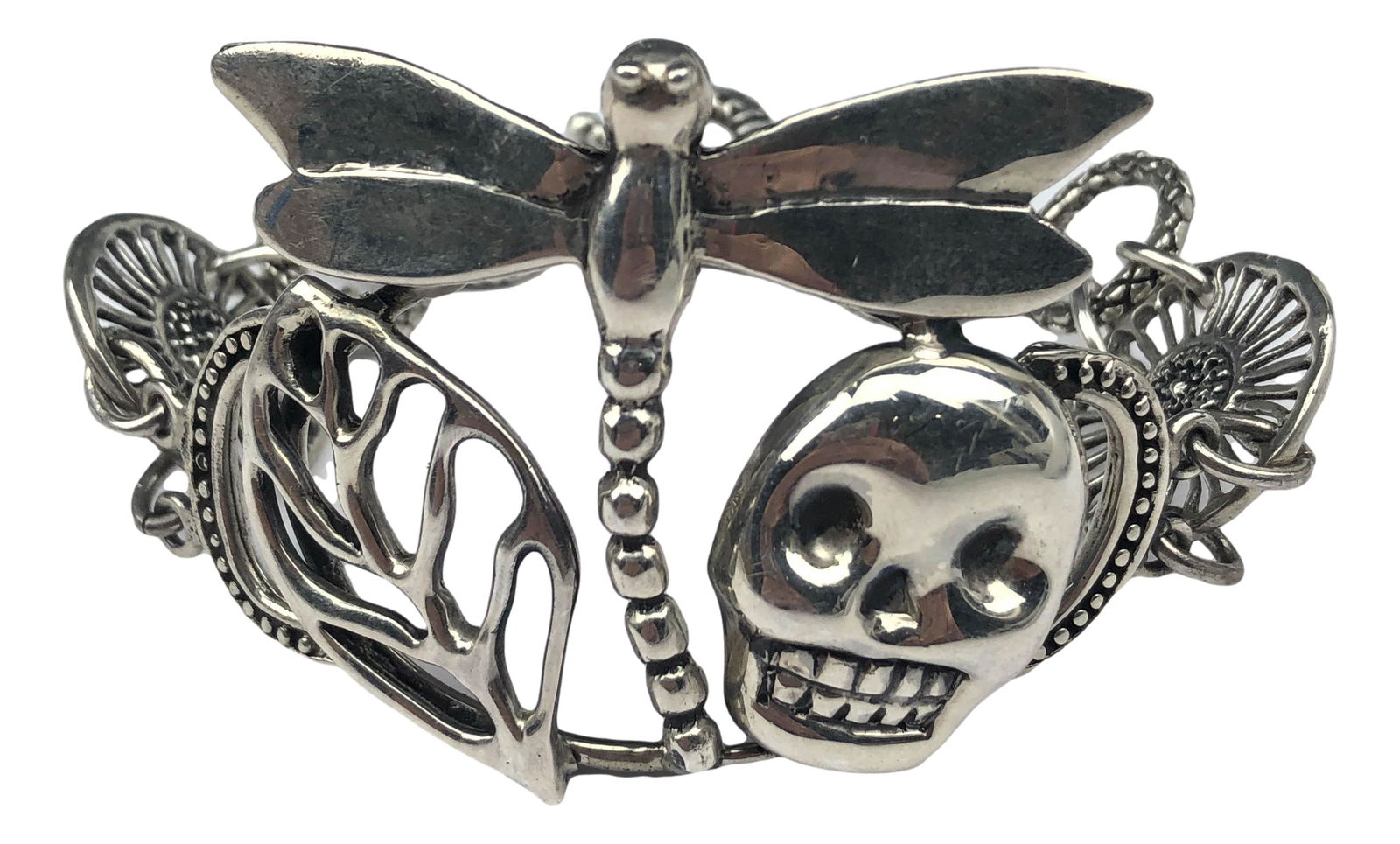 Sterling 925 Dragonfly Skull Leaf Flower Bracelet (1 of 4)