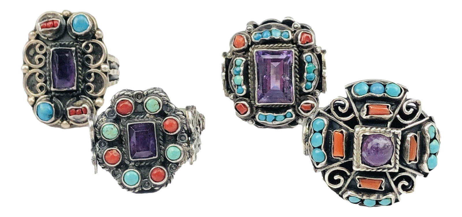 Mexico Sterling Silver 925 Bejeweled Rings LOT 4 (1 of 10)