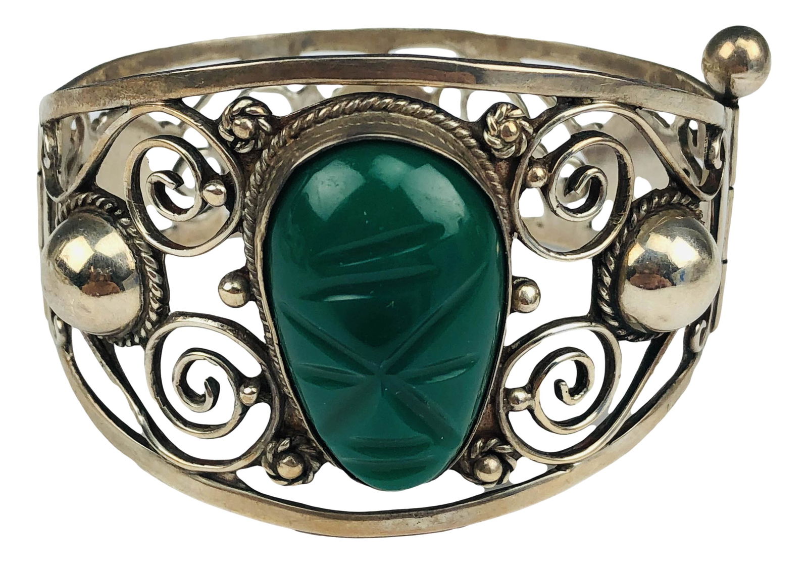 Mexico Sterling Agate Mayan Face Bangle Bracelet (1 of 5)