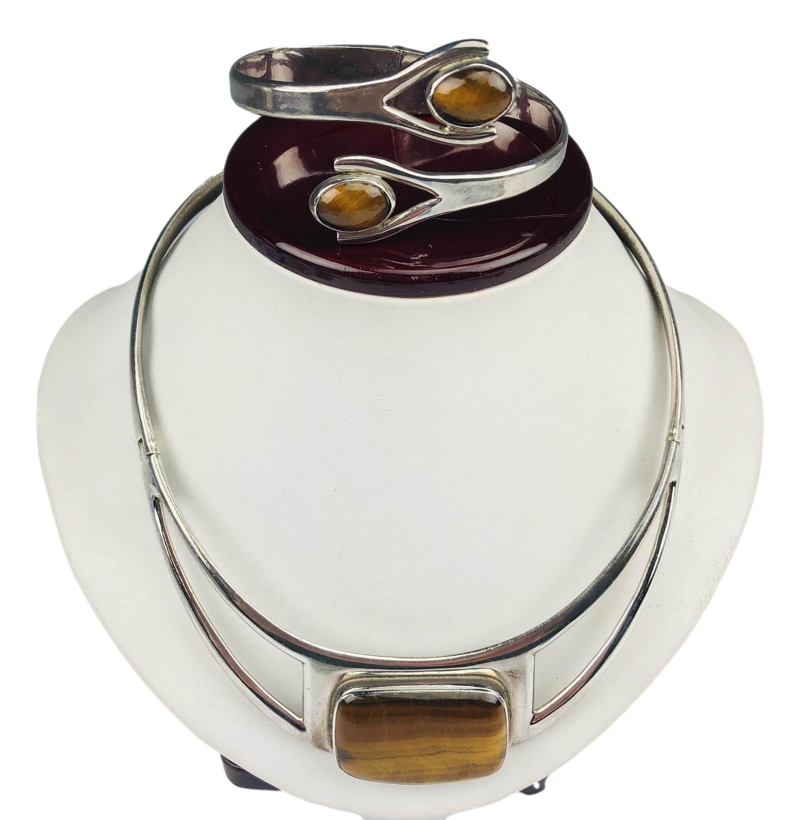 Mexico Sterling Tiger Eye Bracelet Choker Necklace (1 of 8)