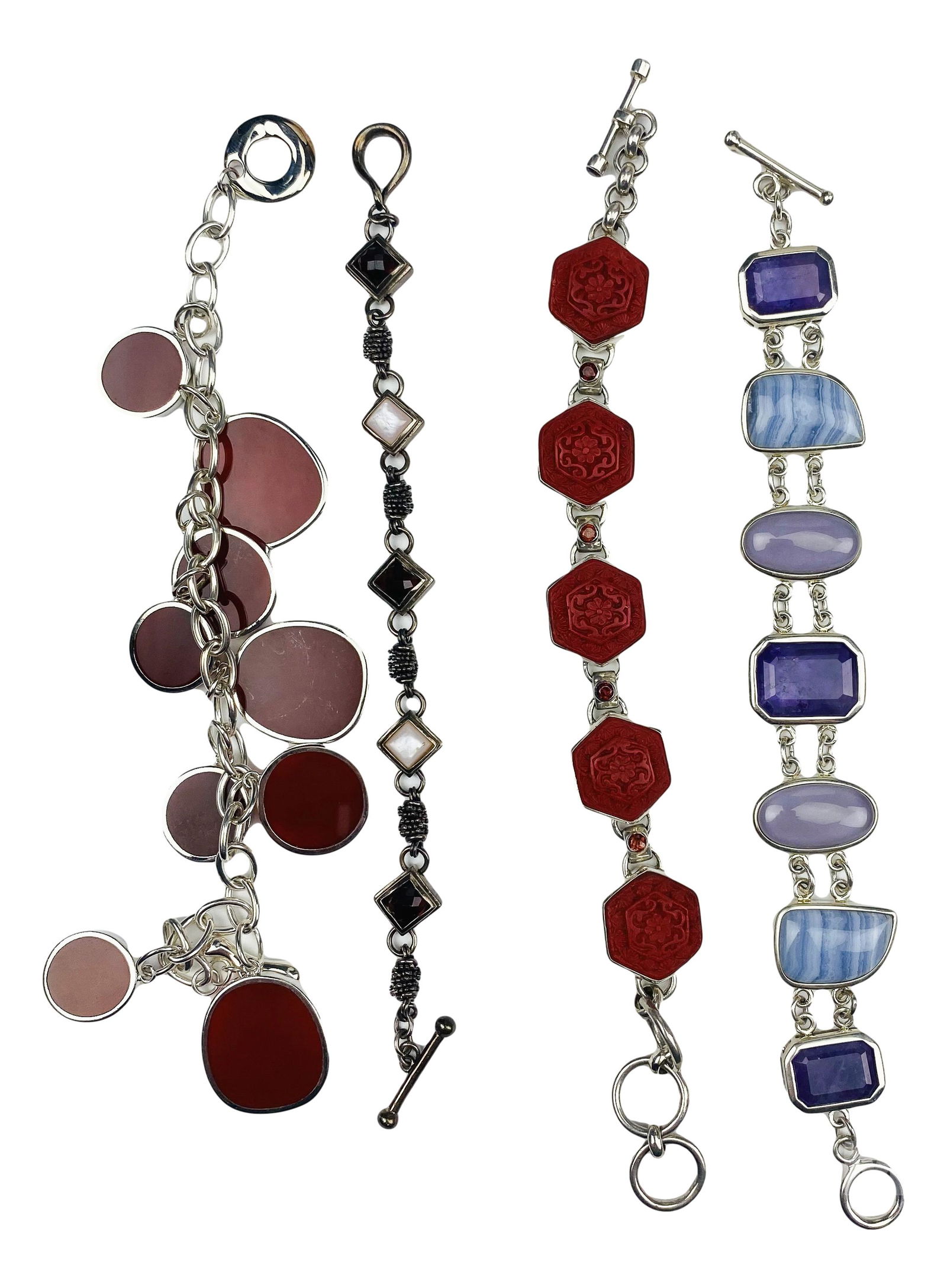 4 Sterling Silver Gemstone Cinnabar Link Bracelets (1 of 6)