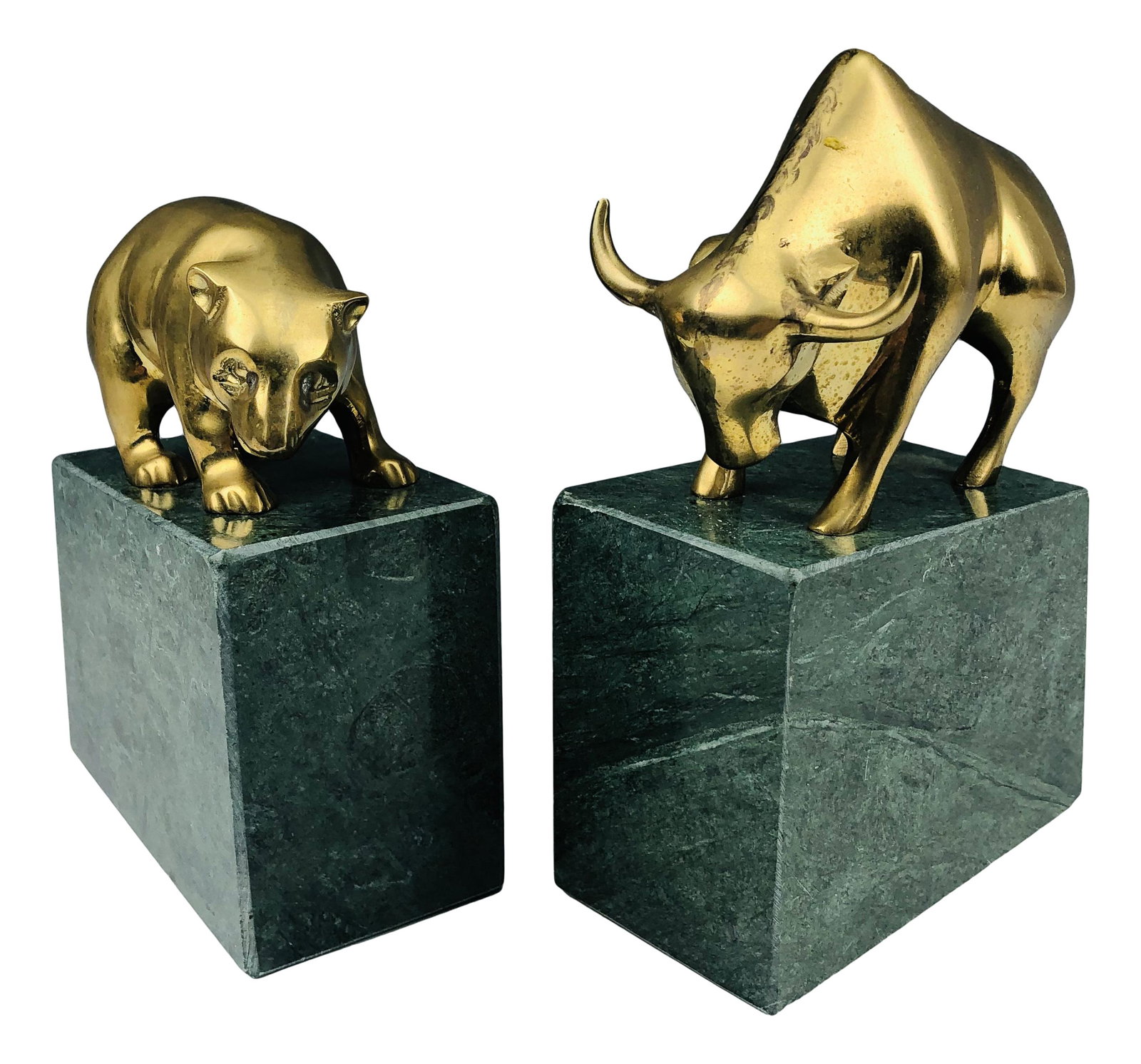 Gatco Brass Marble Bear Bull Stock Market Bookends (1 of 5)