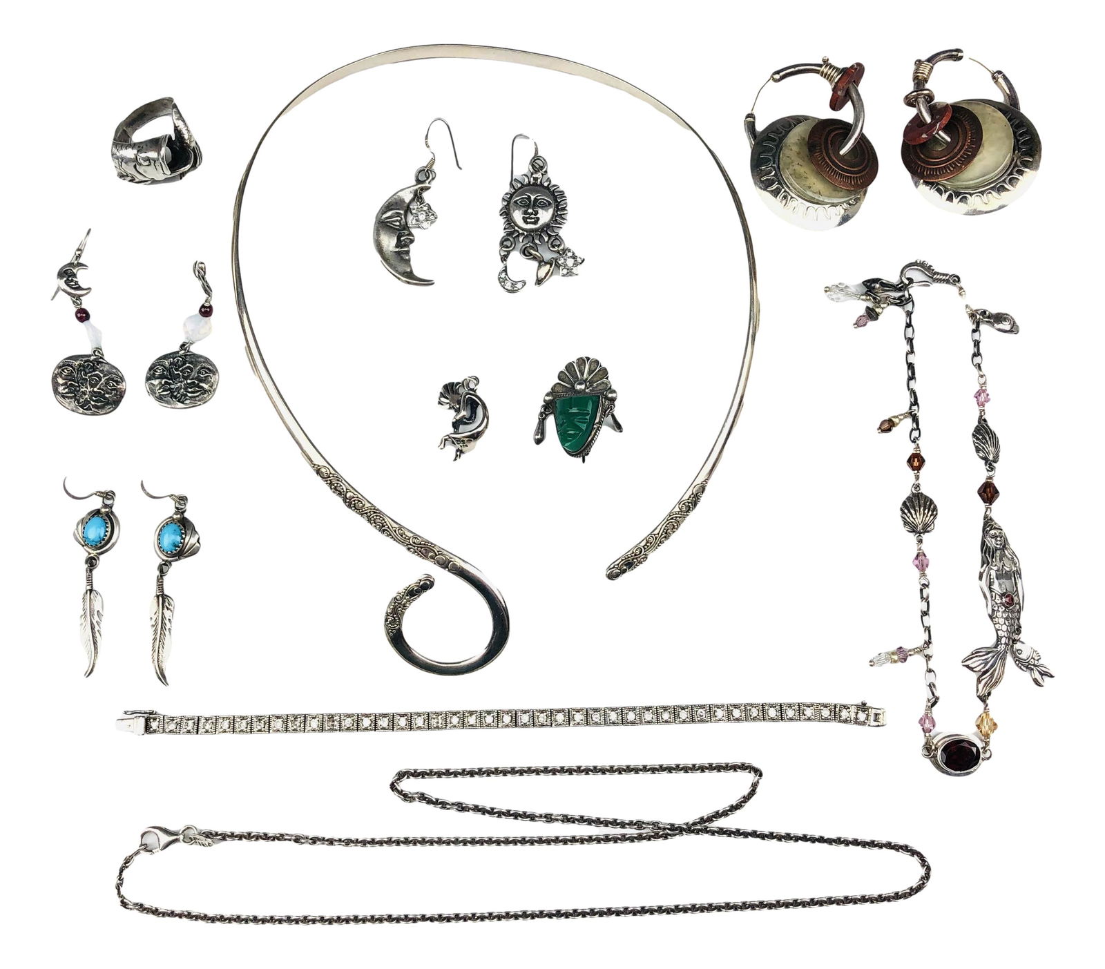 Sterling 925 Earrings Pin Ring Bracelet Choker LOT (1 of 11)