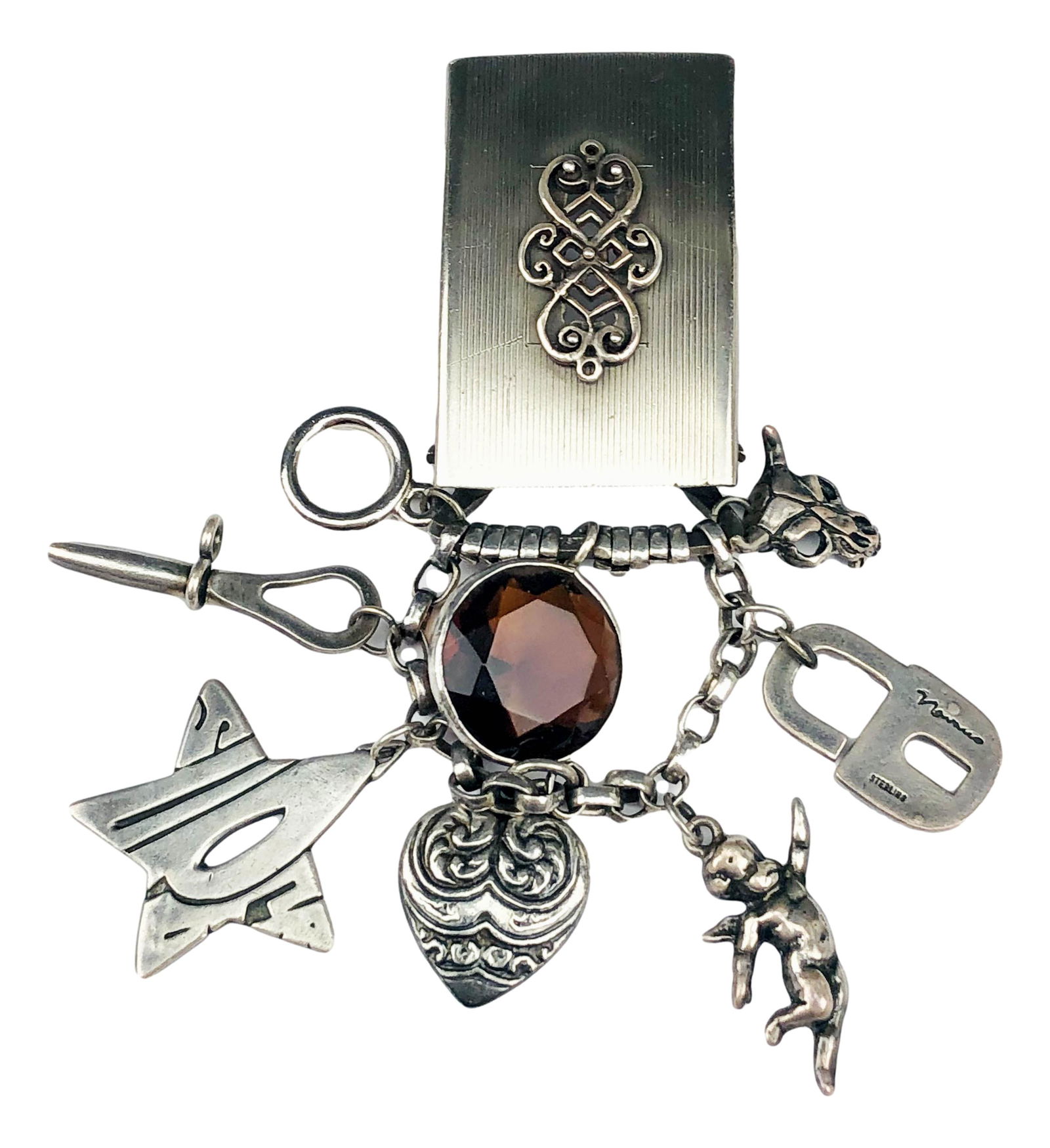 David Navarro Sterling Silver Buckle Pin w Charms (1 of 6)