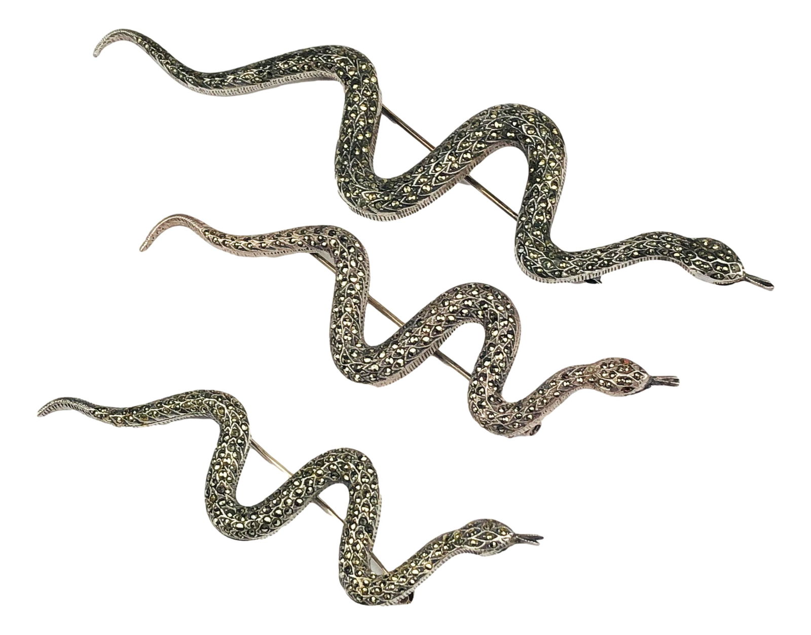 3 Sterling Silver 925 Marcasite Serpent Snake Pins (1 of 6)