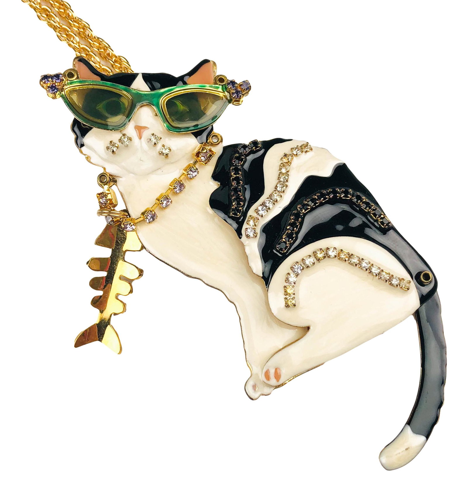 Lunch At The Ritz Cat Pendant Necklace Brooch Pin (1 of 4)