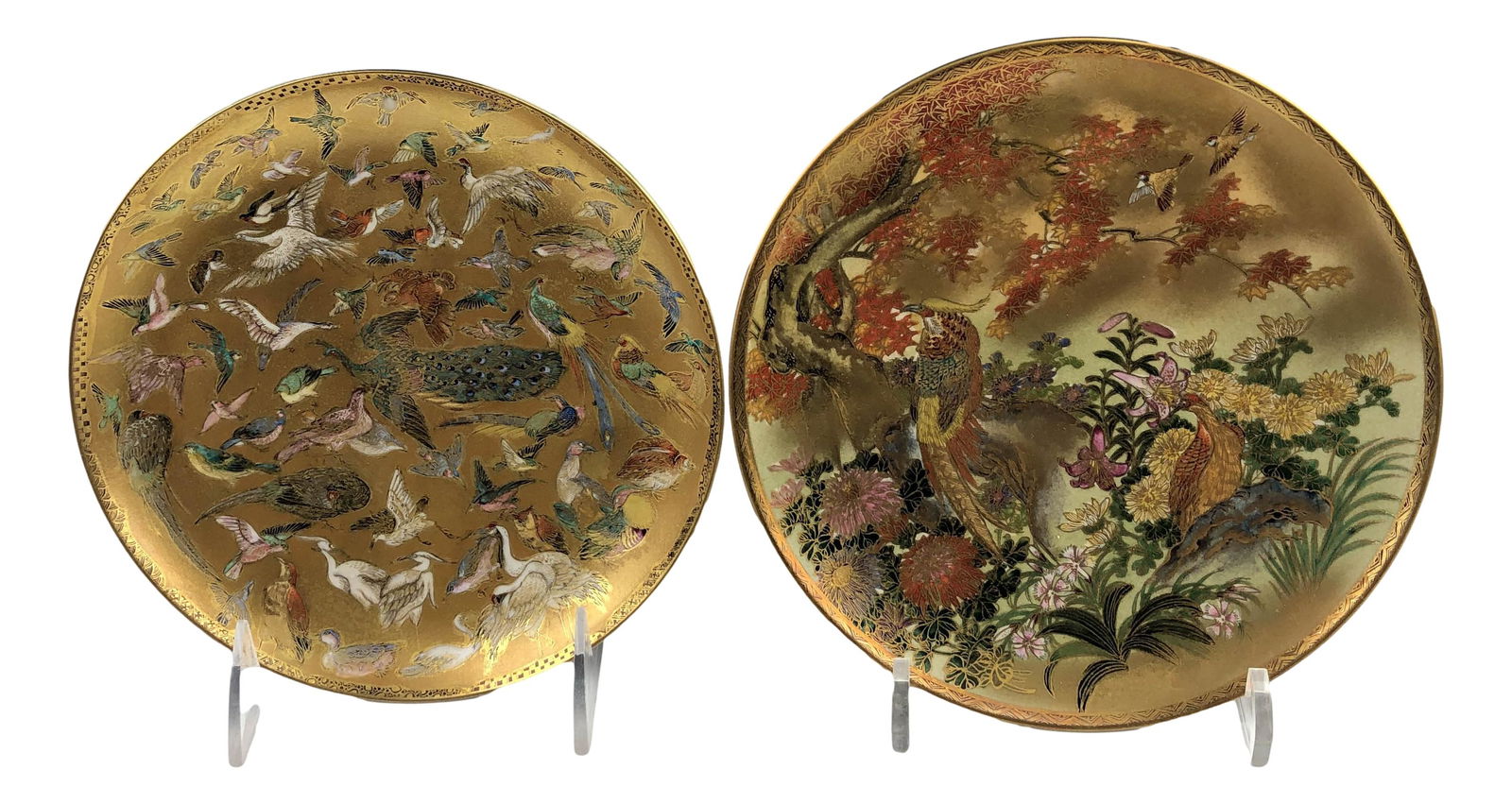 Satsuma Japan Gold Gilt Landscape & Bird Plate x 2 (1 of 6)