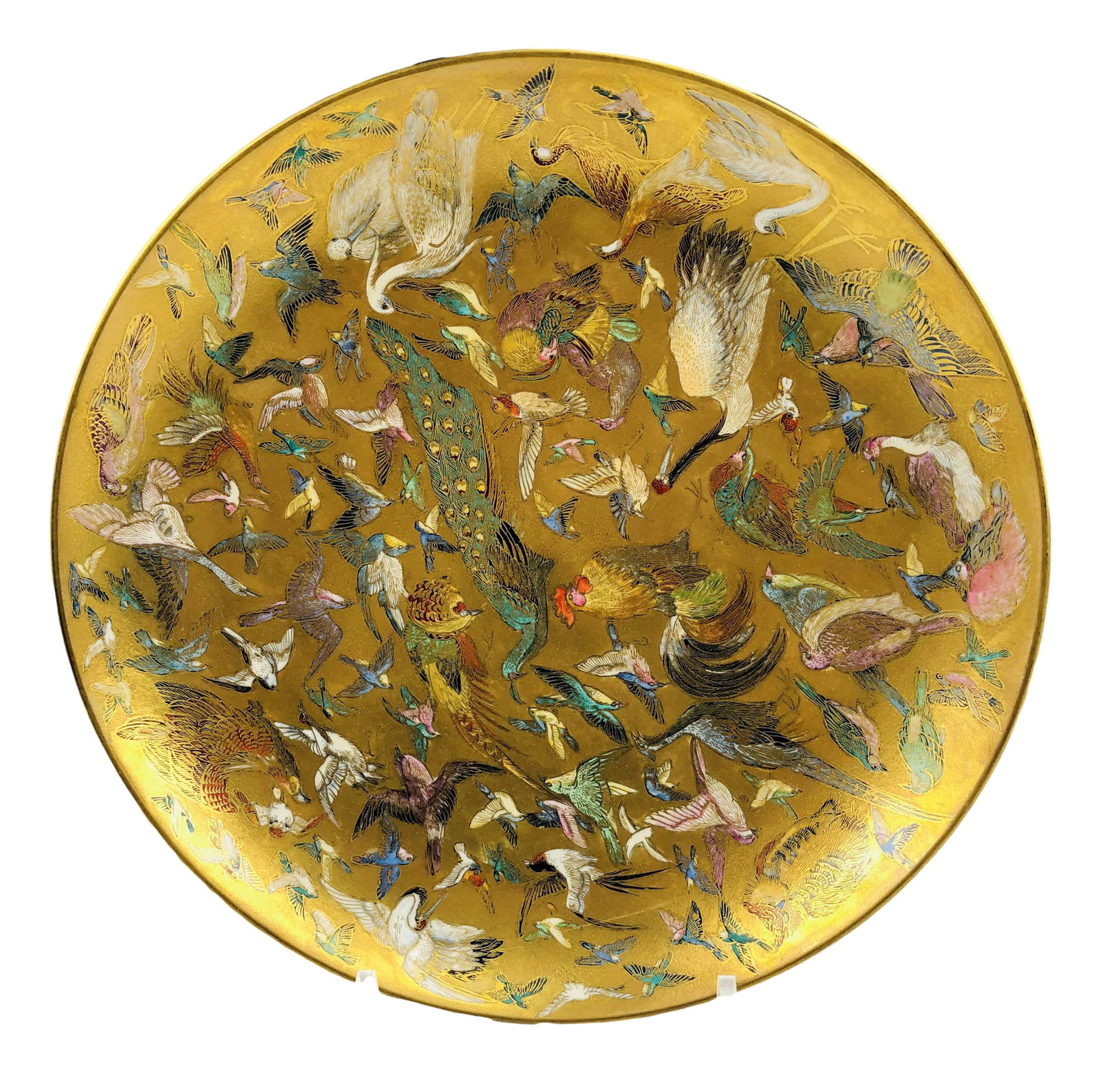 Satsuma Japan Gold Gilt Crane Peacock Swan Plate (1 of 10)