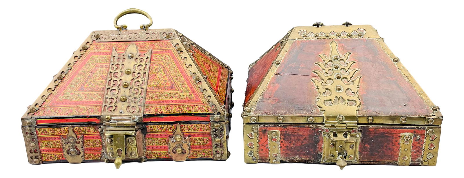 Japanese Wood & Brass Tea Caddy Storage Box LOT 2 (1 of 4)