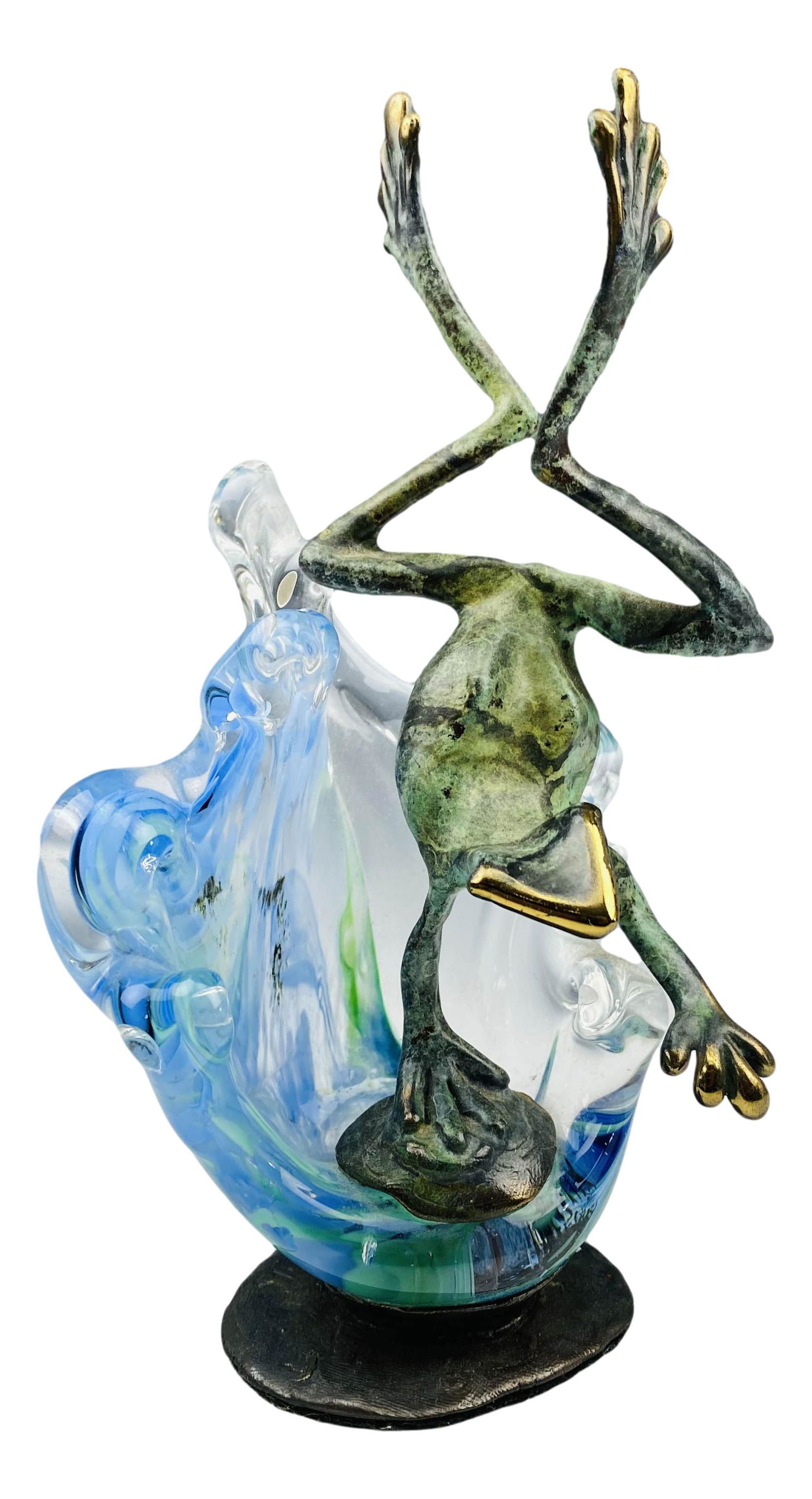 Patinated Bronze Frog Glass Mixed Media Sculpture (1 of 7)