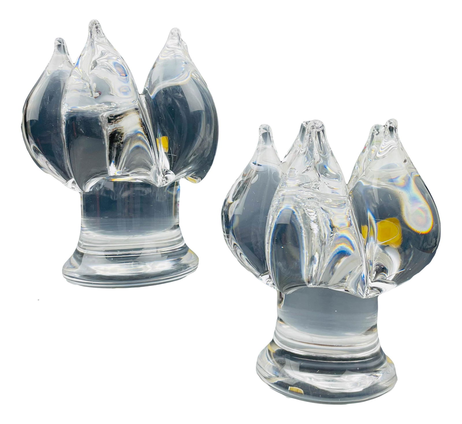 Kosta Boda Goran Warff Crystal Candle Holders x 2: Goran Warff ( Swedish, 1933 - ) ~ one of the well known representative of the illustrious Swedish glass design company of the 20th century ~ Kosta Boda since th1960's. Each clear crystal article model