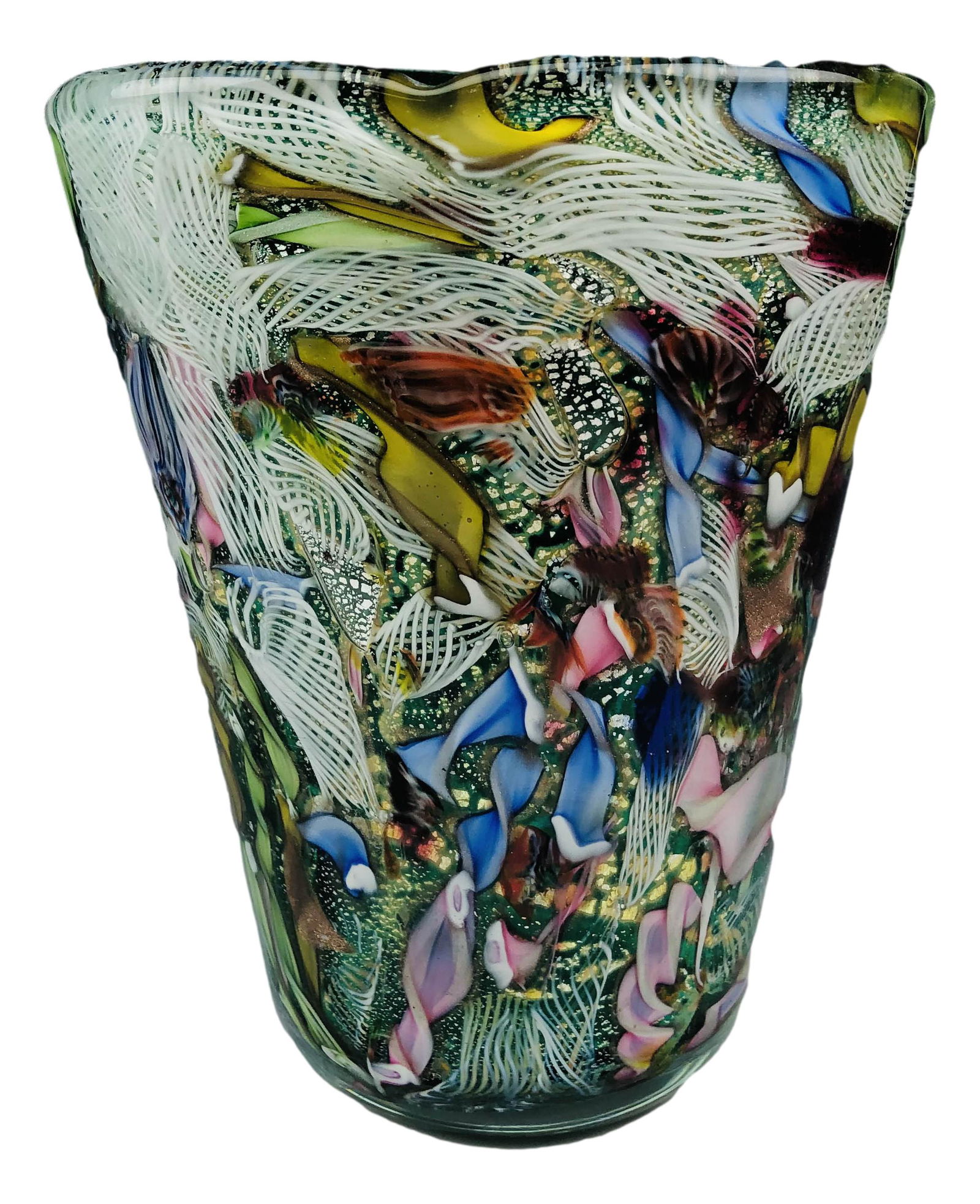 Murano Mid Century Cased Latticino Gold Dust Vase (1 of 6)