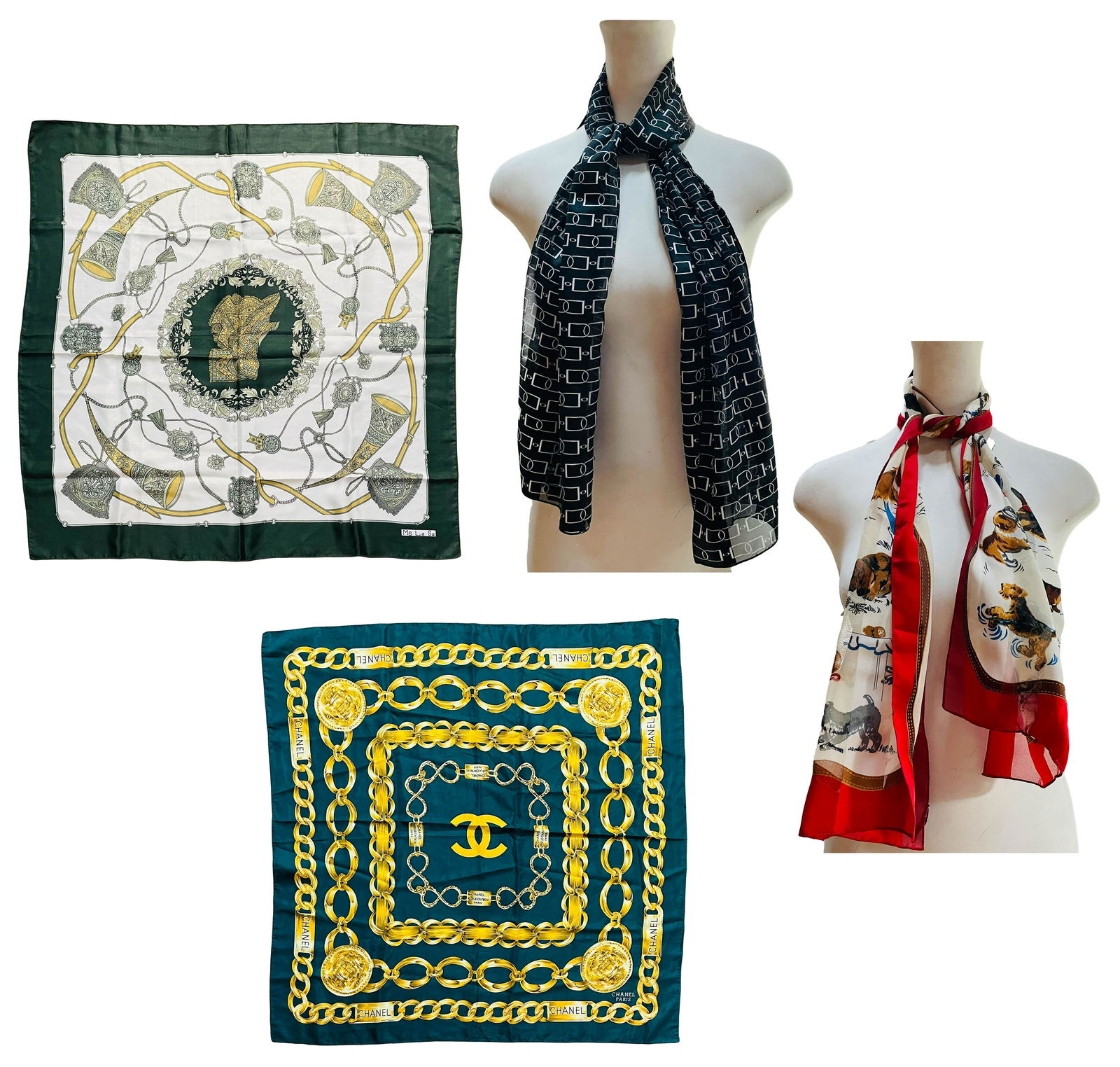 Designer Style Silk Polyester Neck Scarf LOT of 4 (1 of 5)