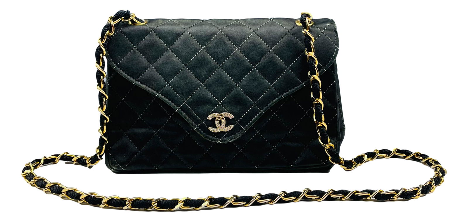 Chanel Black Nylon Designer Clutch Handbag w Chain (1 of 8)