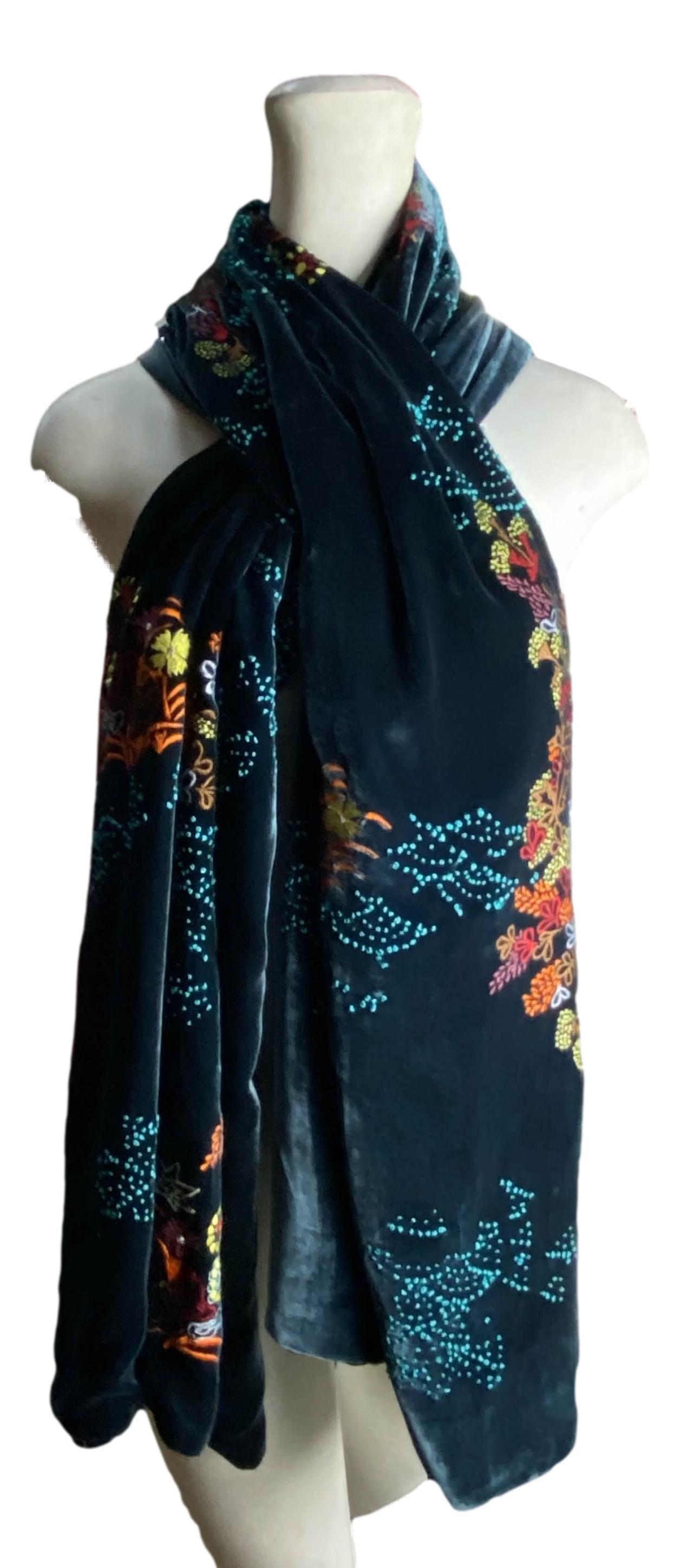 Kenzo Velvet Embroidered Textile Beaded Shawl Wrap (1 of 3)