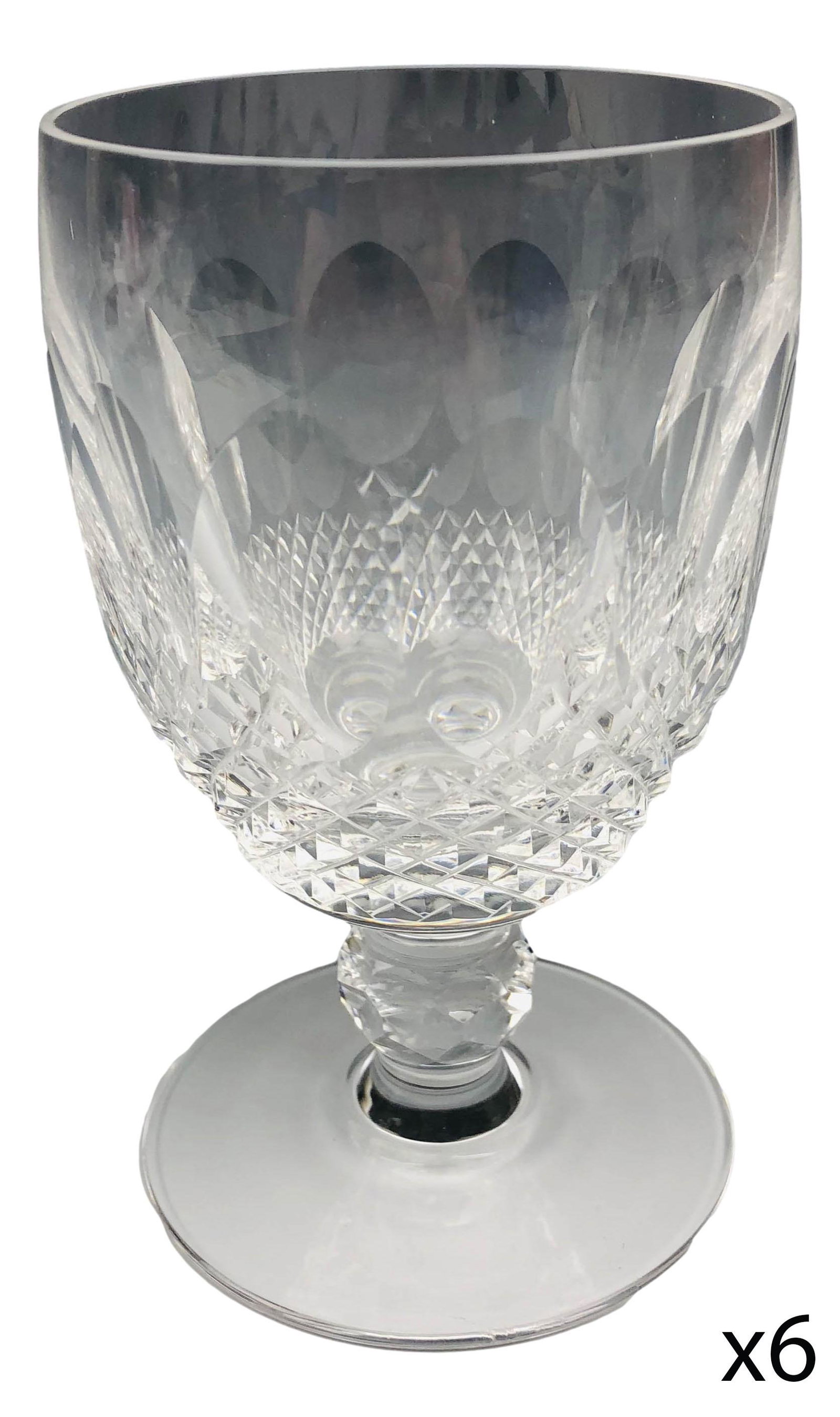 Waterford Crystal Colleen 1968 Water Goblets x 6: Waterford cut crystal art glass 8 oz water drinking goblets. Model Colleen Short Stem. Production years : 1968 - 2018. Design features oval concaves over a diamond quilted body with short faceted stem