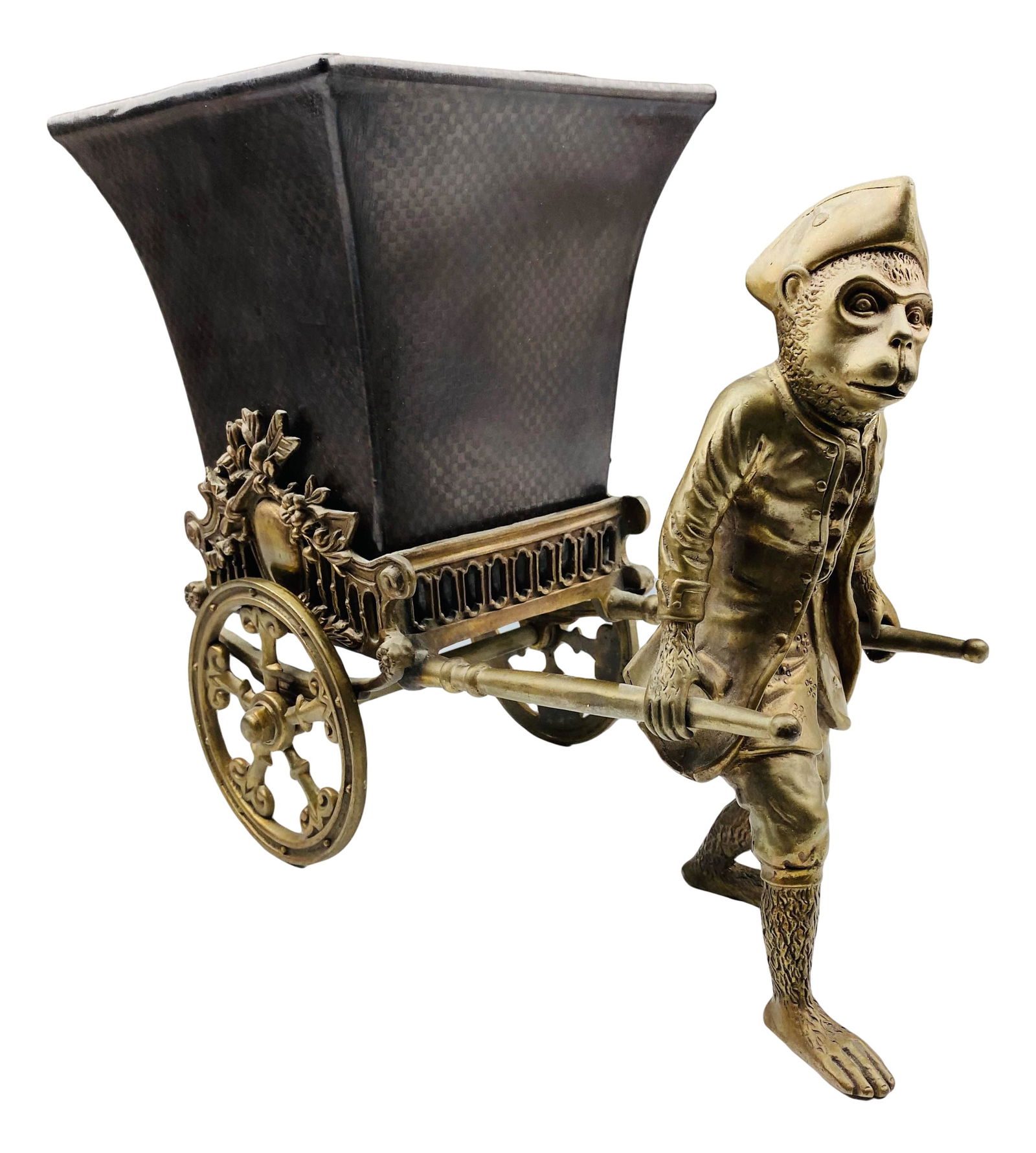 Hollywood Regency Cachepot w/ Monkey Pulling Cart (1 of 7)