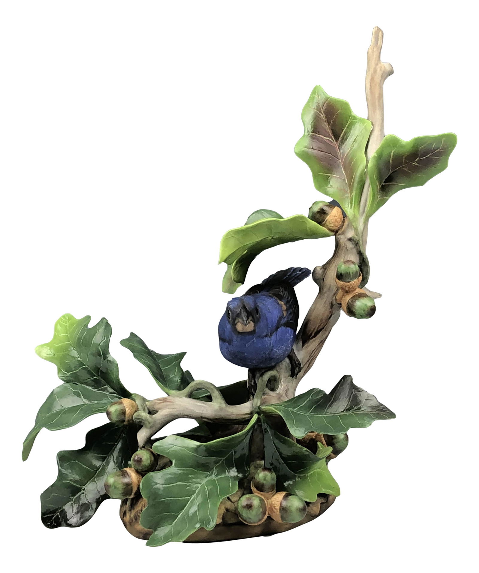 Boehm Blue Grosbeak Porcelain Bird Figurine SIGNED: Edward Marshall Boehm ( American, 1913 - 1969 ) ~ figurative expressionist sculptor known for his porcelain figures of birds and other wildlife. Subject matter features this North American bird amidst