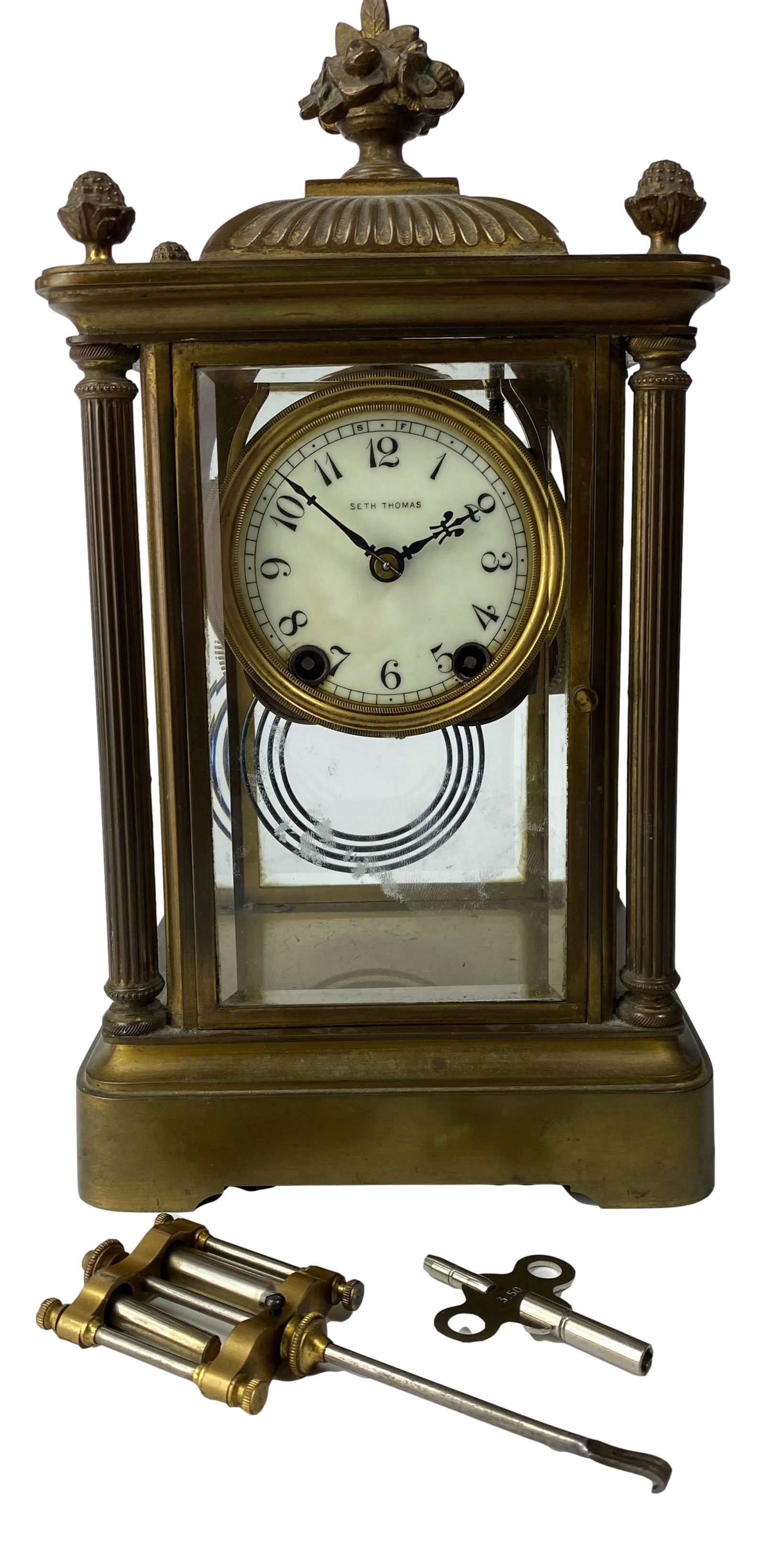 Seth Thomas Art Nouveau Brass Pendulum Clock w Key (1 of 9)