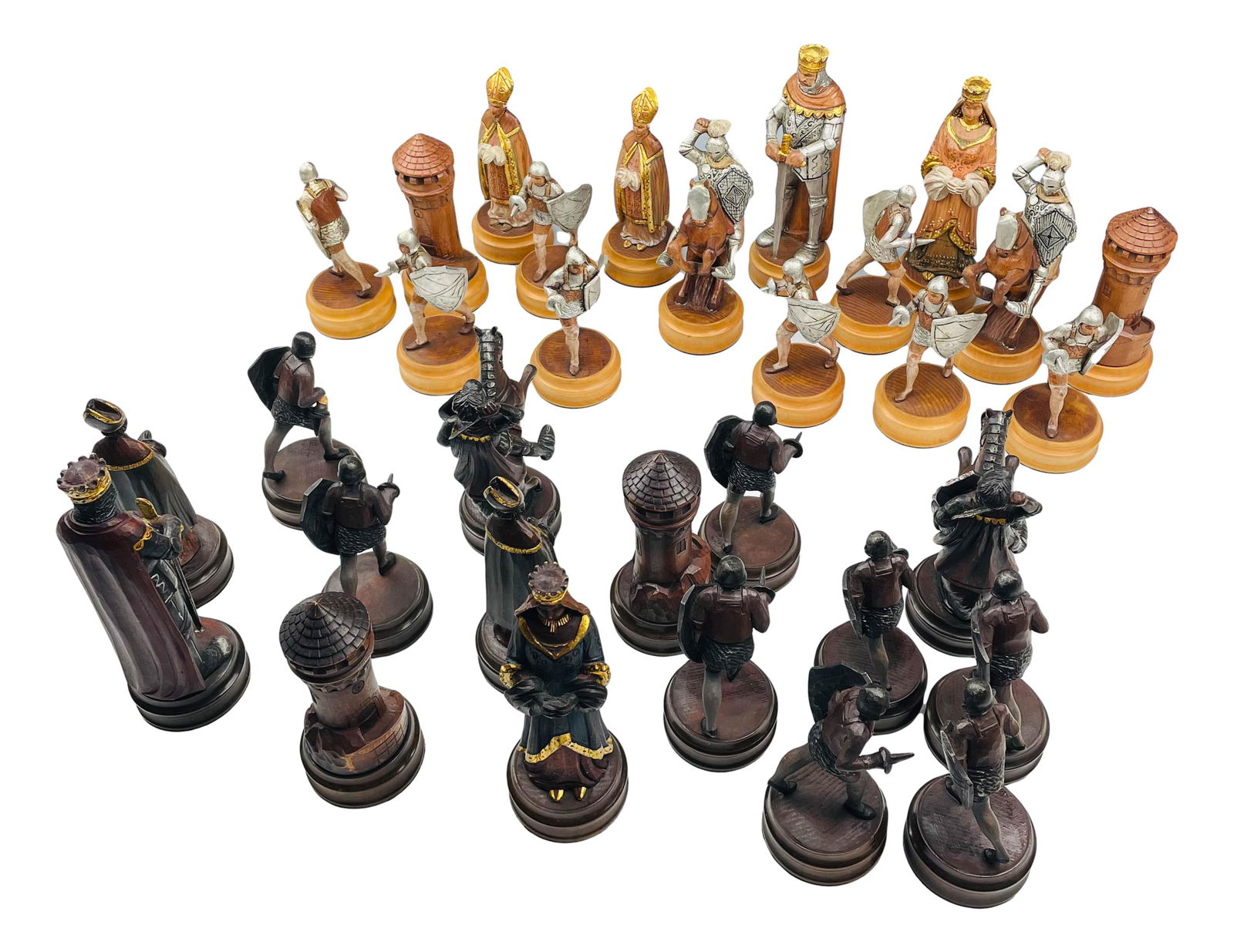 Carved Wood Gold Gilt 32 pc Chess Board Game Set (1 of 8)