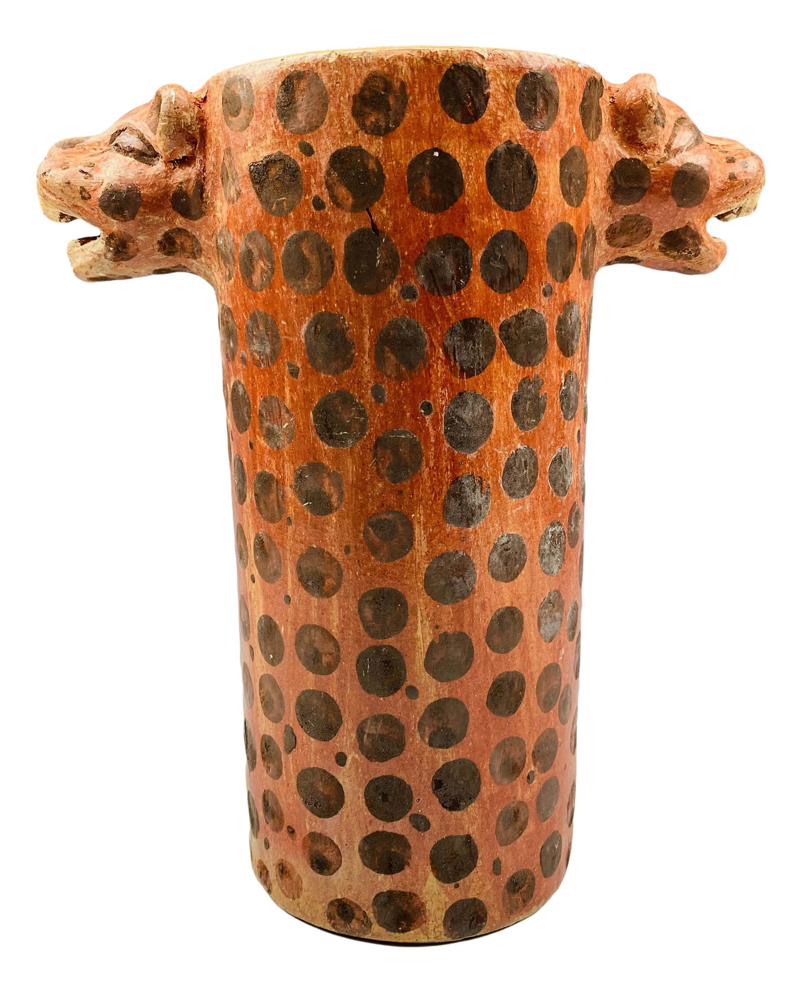Pre Columbian Style Double Jaguar Head Pottery Jar (1 of 6)