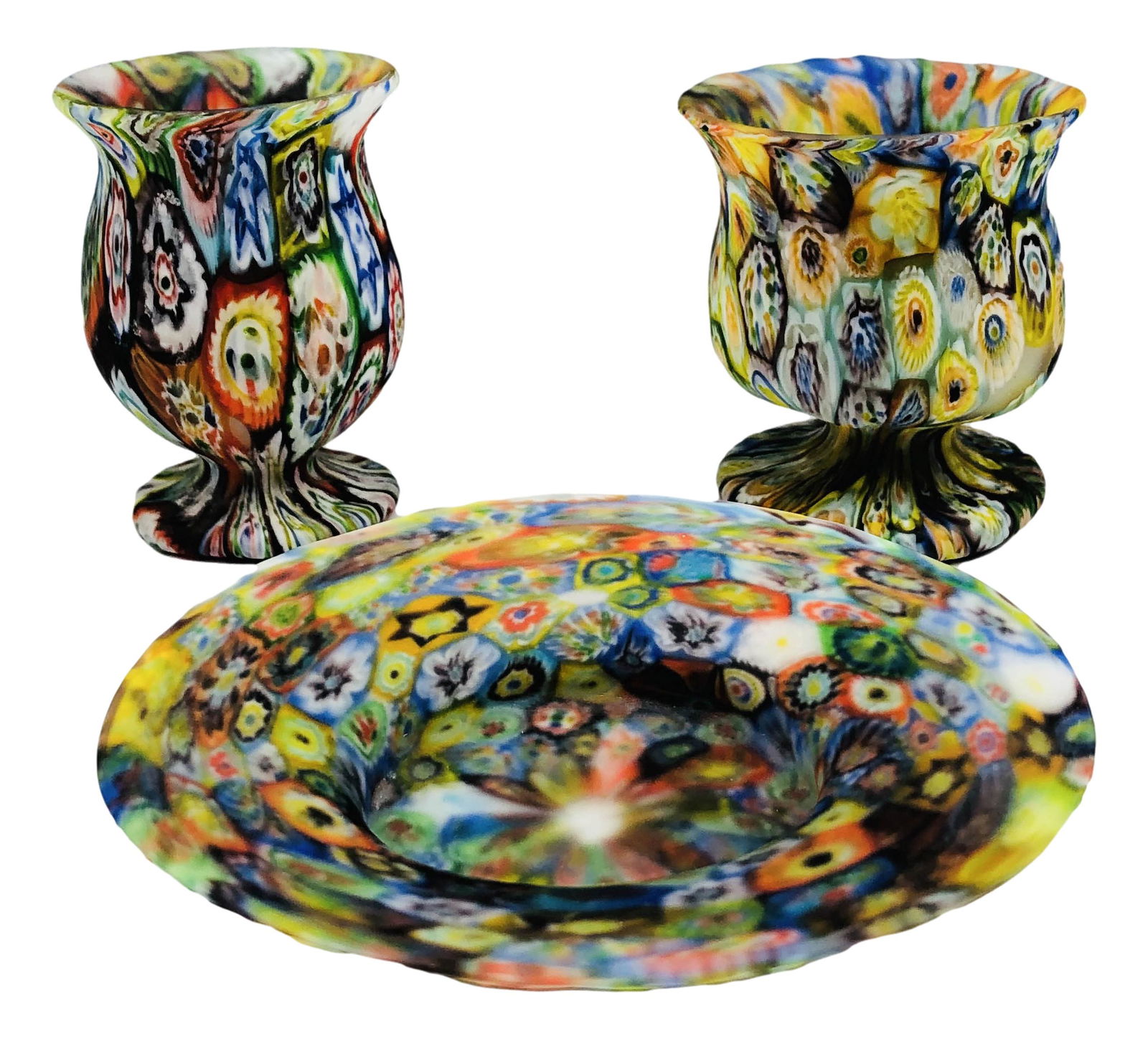 Murano Venetian Millefiori Art Glass Vase Dish x 3 (1 of 6)